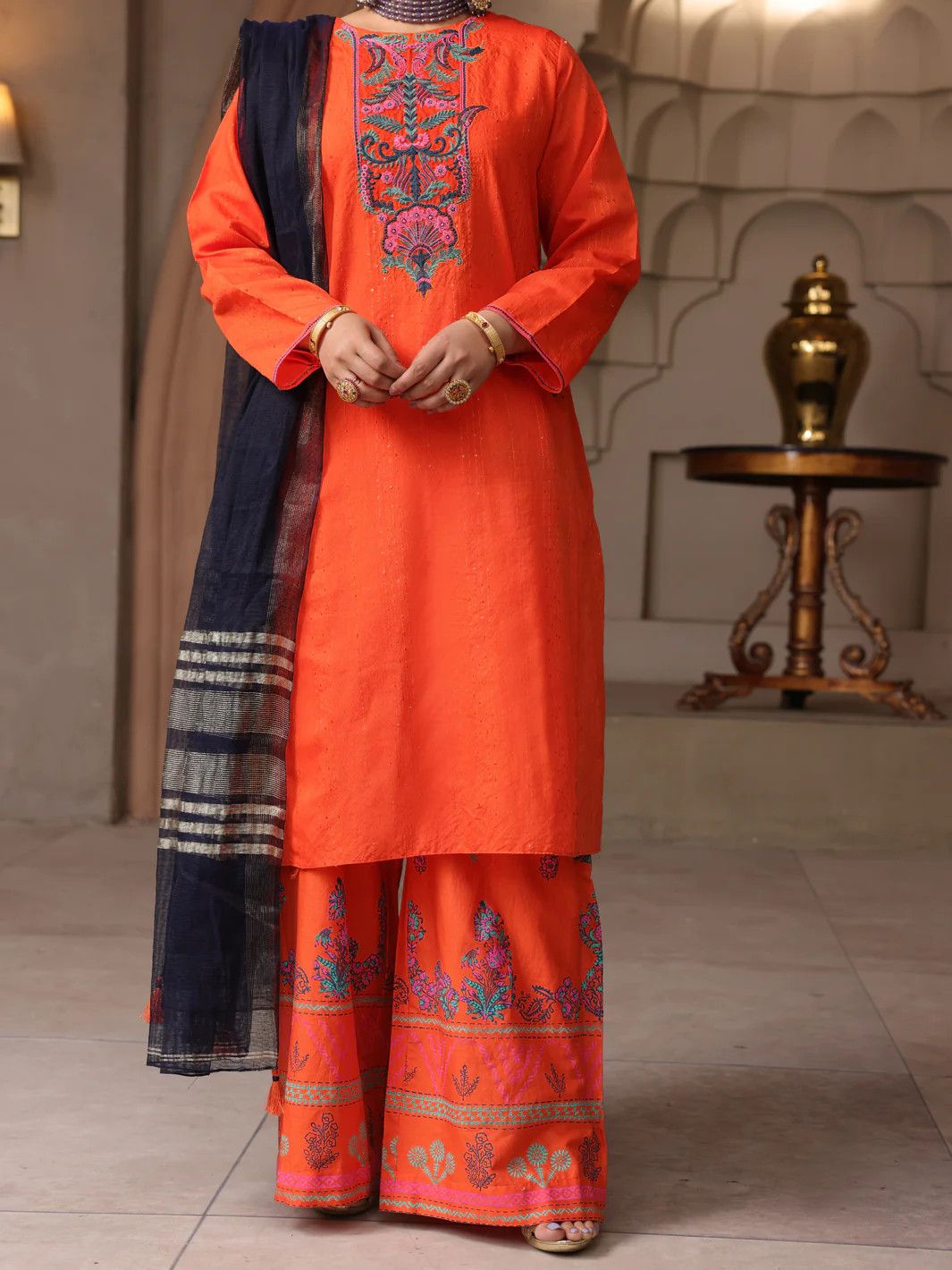 ORANGE DYED SEQUENCE 3PC STITCHED | ALP-3PS-US-1643/S FB-1643A