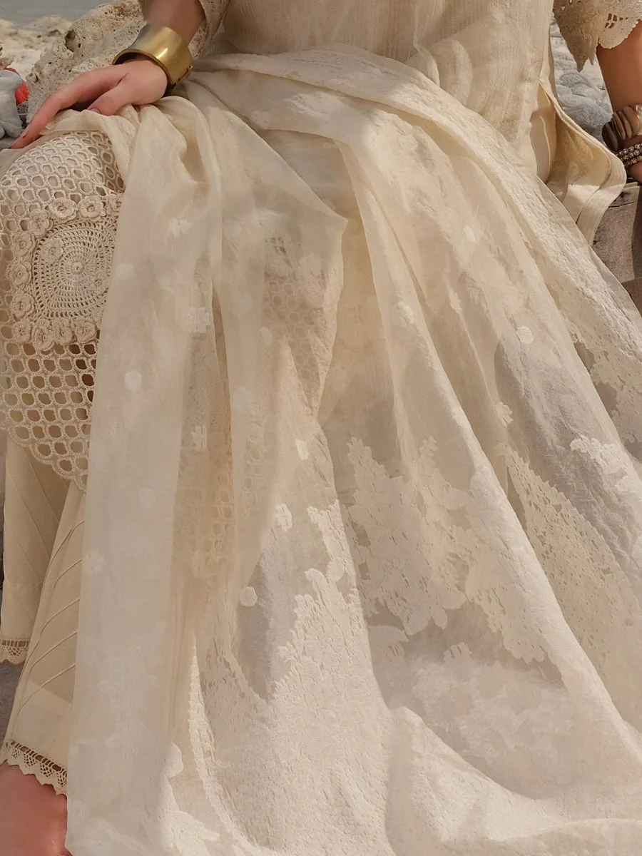 OFF WHITE ORGANZA 3PC UNSTITCHED | ALP-3PS-US-834 V-1 2020 - Image 3