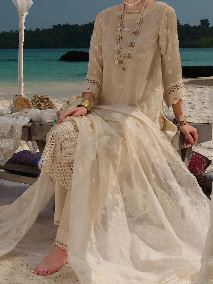 OFF WHITE ORGANZA 3PC UNSTITCHED | ALP-3PS-US-834 V-1 2020 - Image 4