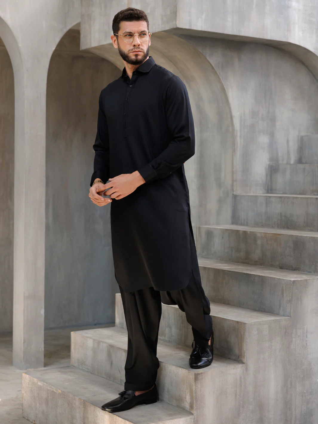 BLACK BLENDED KAMEEZ SHALWAR | ALWA-KS-477/AM-6201F