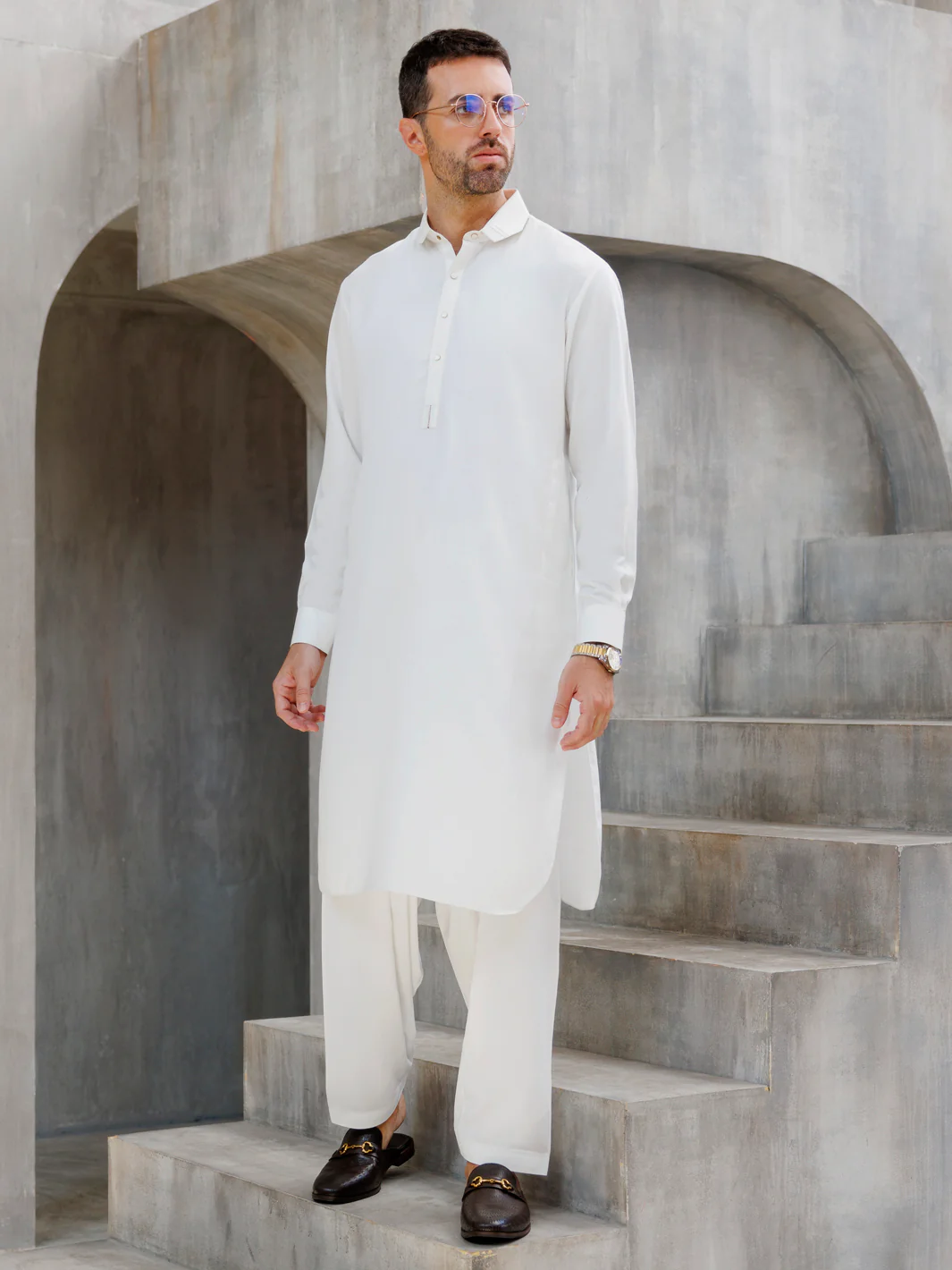 WHITE BLENDED KAMEEZ SHALWAR | ALWA-KS-481/AM-6197A
