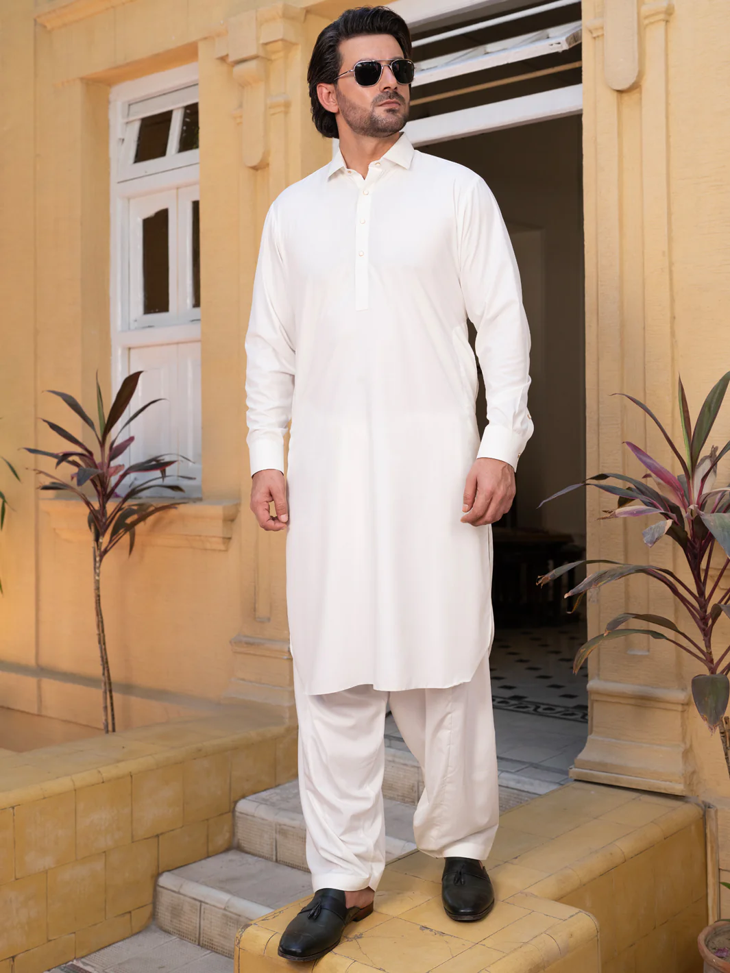 OFF WHITE BLENDED KAMEEZ SHALWAR | ALWA-KS-528/AM-6287A