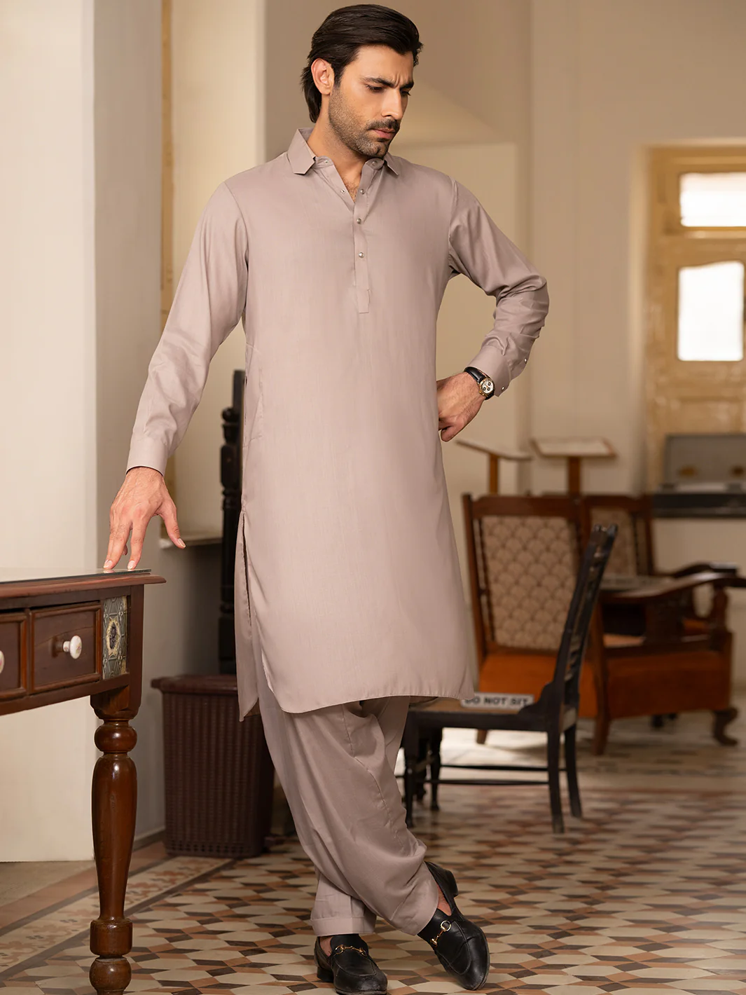 LIGHT BROWN BLENDED KAMEEZ SHALWAR | ALWA-KS-529/AM-6289B