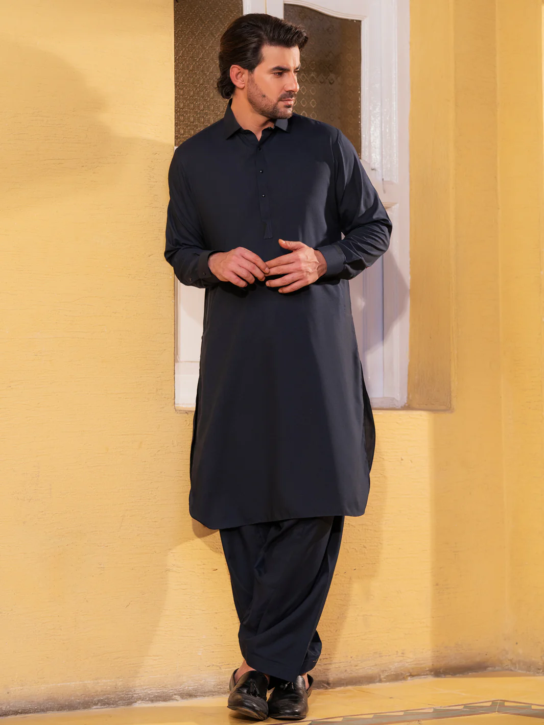 DARK BLUE BLENDED KAMEEZ SHALWAR | ALWA-KS-532/AM-6298E