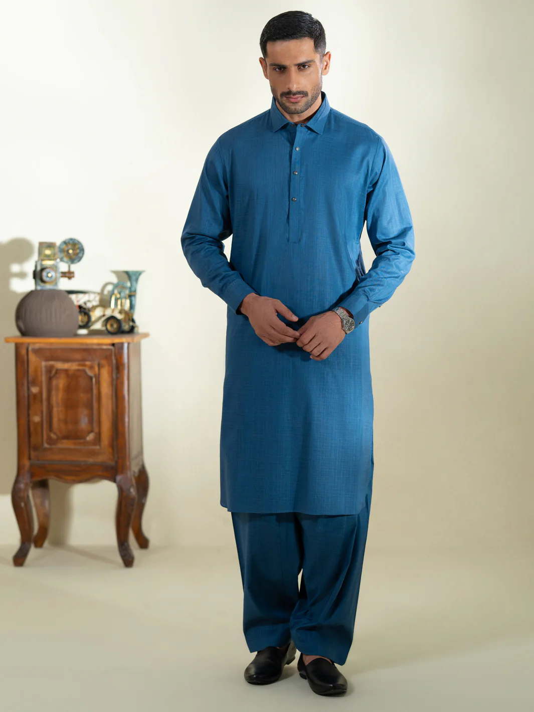BLUE COTTON KAMEEZ SHALWAR | ALWA-KS-572/AM-6348A