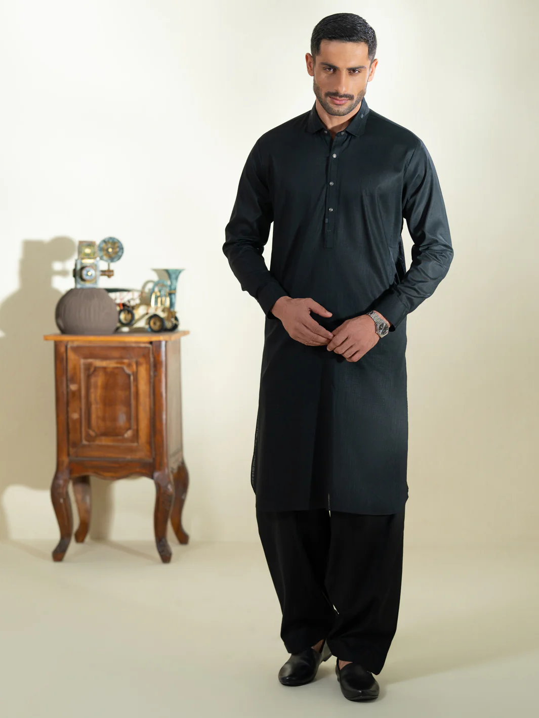 BLACK COTTON KAMEEZ SHALWAR | ALWA-KS-573/AM-6348C