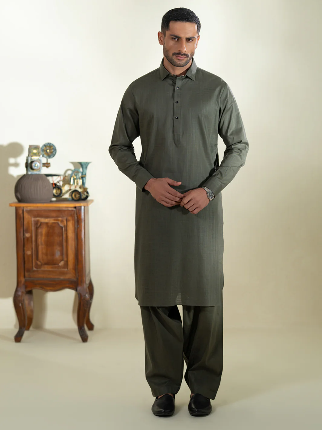 GREEN COTTON KAMEEZ SHALWAR | ALWA-KS-578/AM-6348B