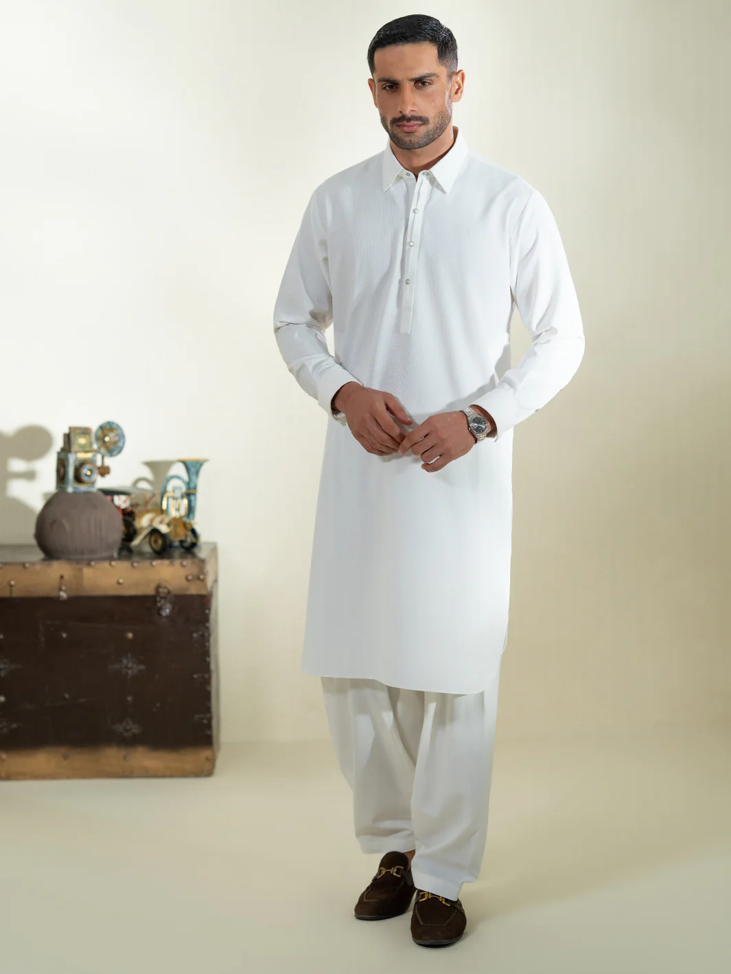 OFF WHITE BLENDED KAMEEZ SHALWAR | ALWA-KS-579/AM-6342A