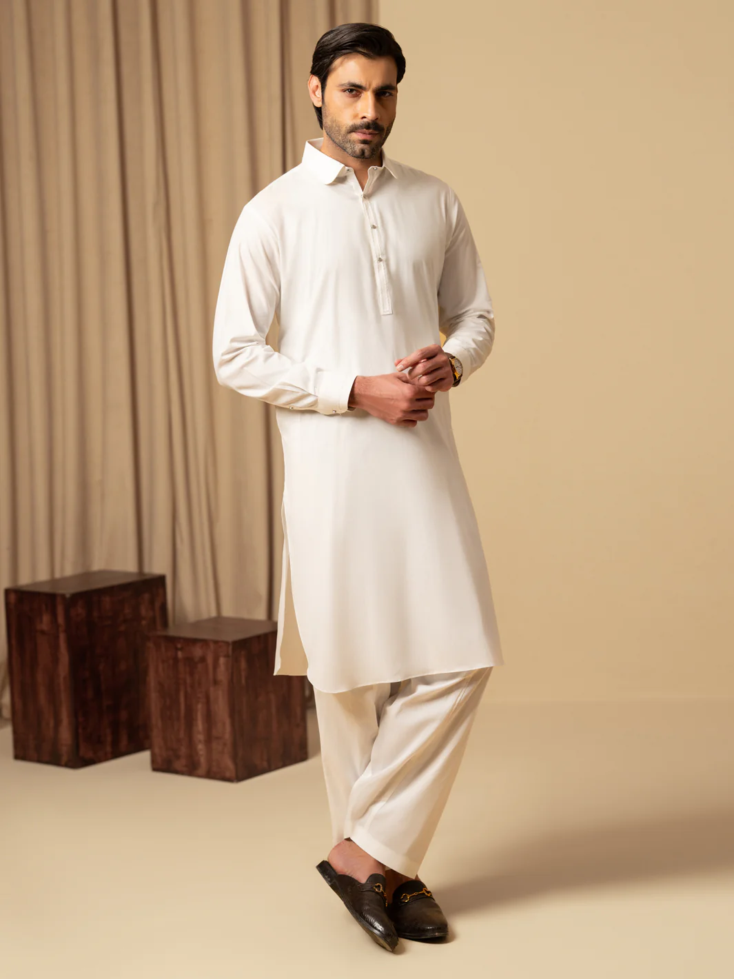 OFF WHITE COTTON KAMEEZ SHALWAR | ALWA-KS-581/AM-6347D
