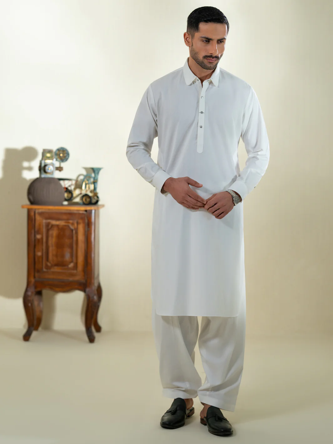 WHITE BLENDED KAMEEZ SHALWAR | ALWA-KS-592/AM-15067A
