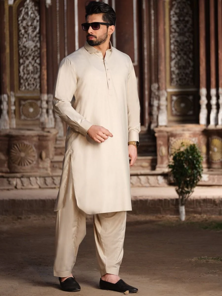 BEIGE VISCOSE KAMEEZ SHALWAR | ALWA-KS-US-192 V-3 2020