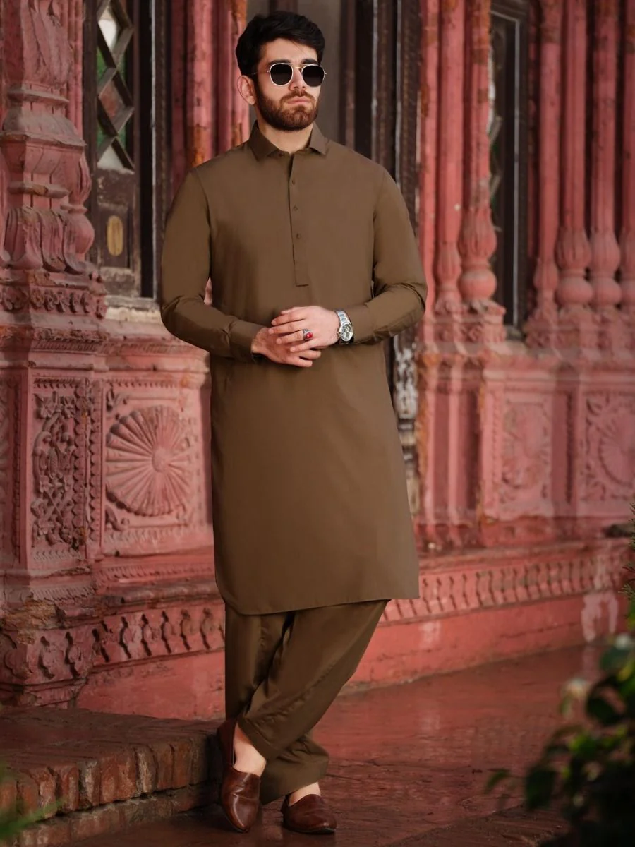 BROWN SPUN KAMEEZ SHALWAR | ALWA-KS-US-195 V-3 2020
