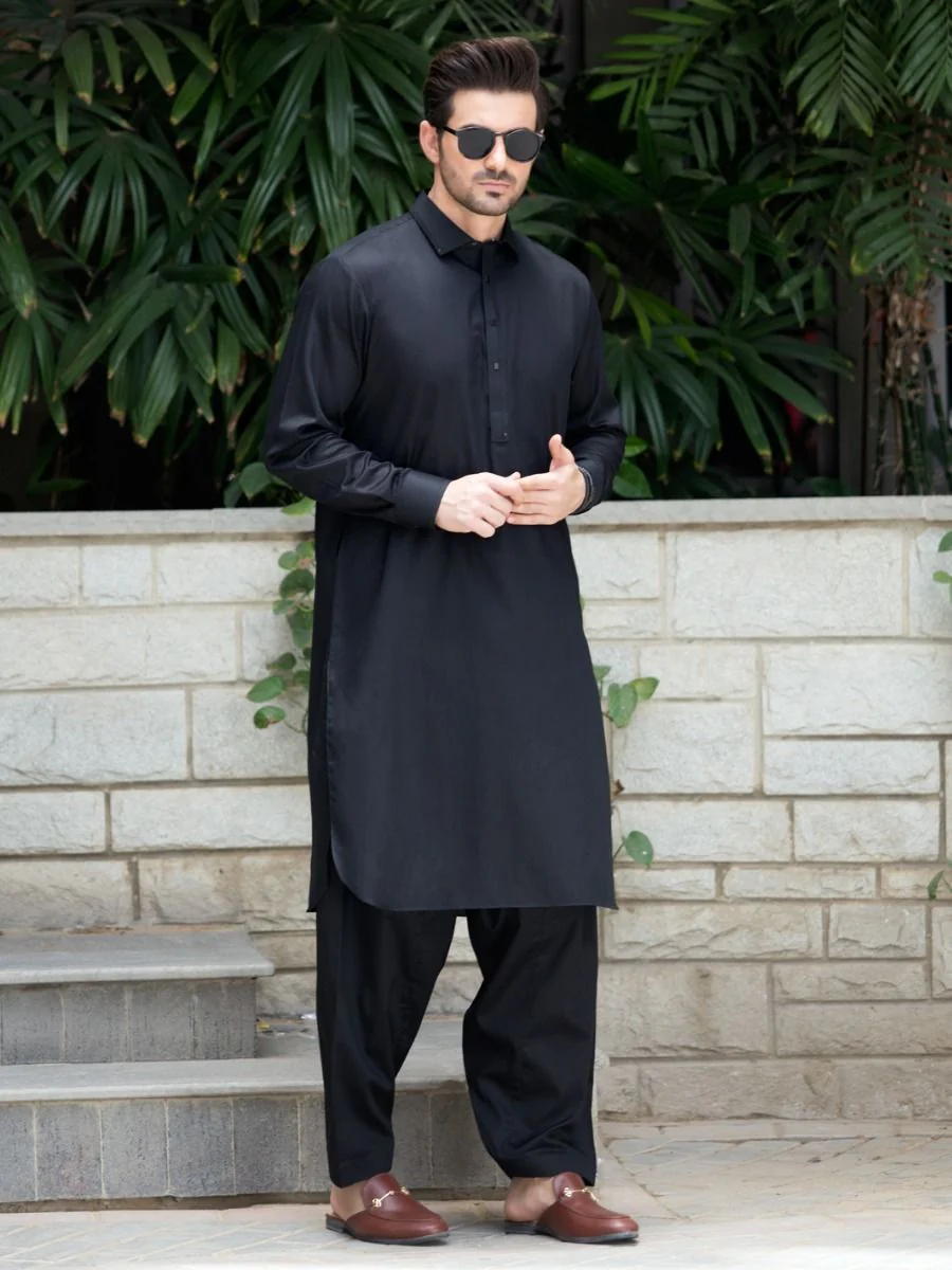 BLACK COTTON KAMEEZ SHALWAR | ALWA-KS-US-246/AM-896E