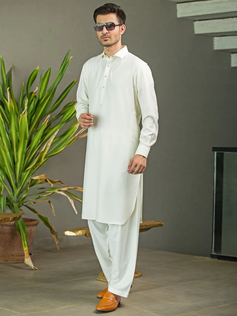 OFF WHITE VISCOSE KAMEEZ SHALWAR | ALWA-KS-US-249/AM-910B