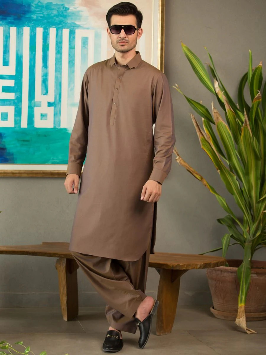 BROWN COTTON KAMEEZ SHALWAR | ALWA-KS-US-253/AM-899D