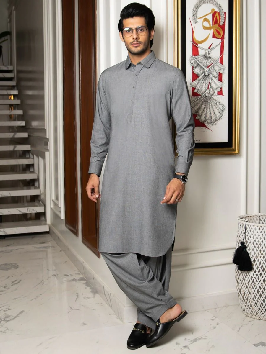 GREY VISCOSE KAMEEZ SHALWAR | ALWA-KS-US-255/AM-5007A