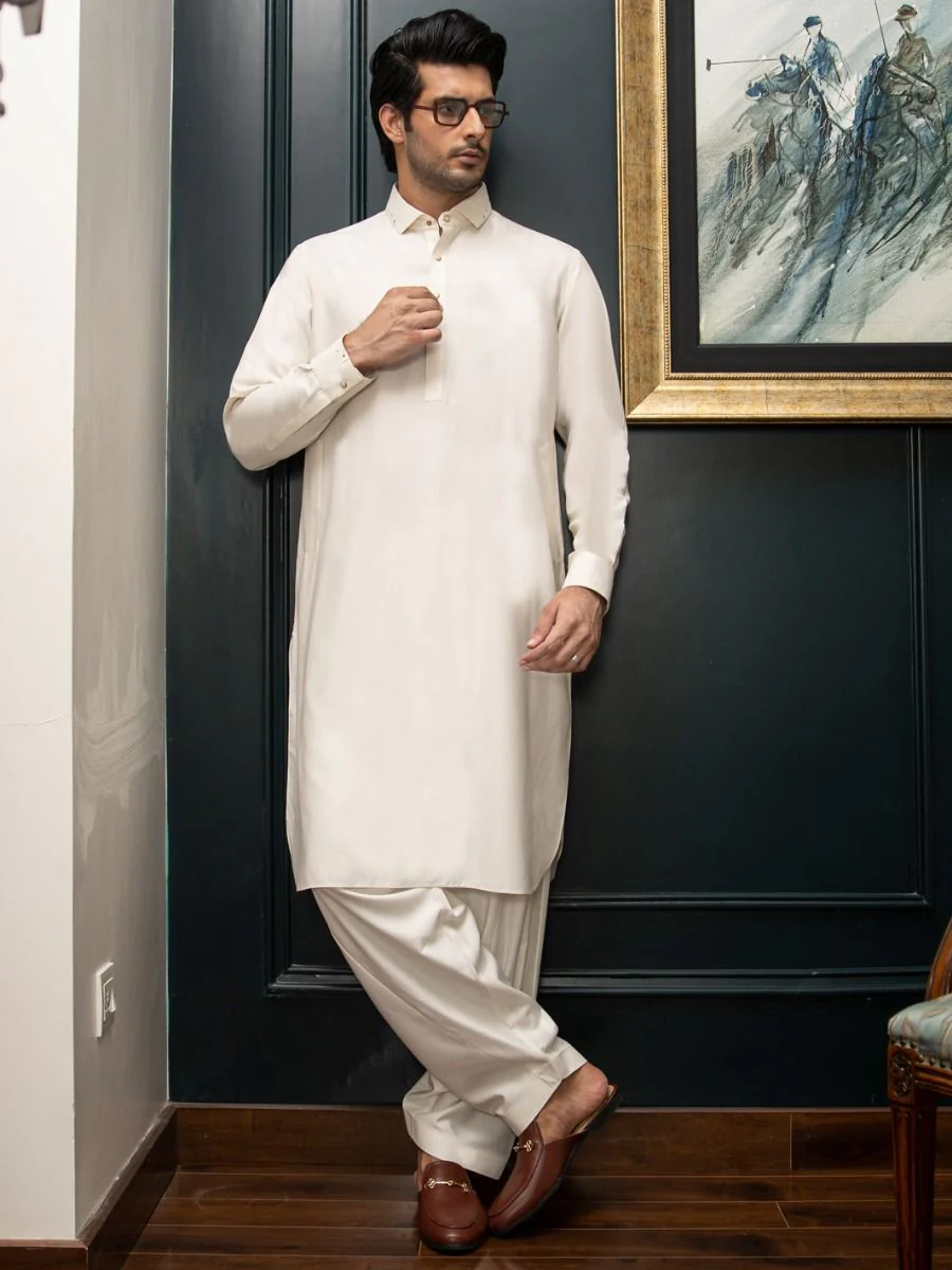 OFF WHITE VISCOSE KAMEEZ SHALWAR | ALWA-KS-US-274/AM-5010A