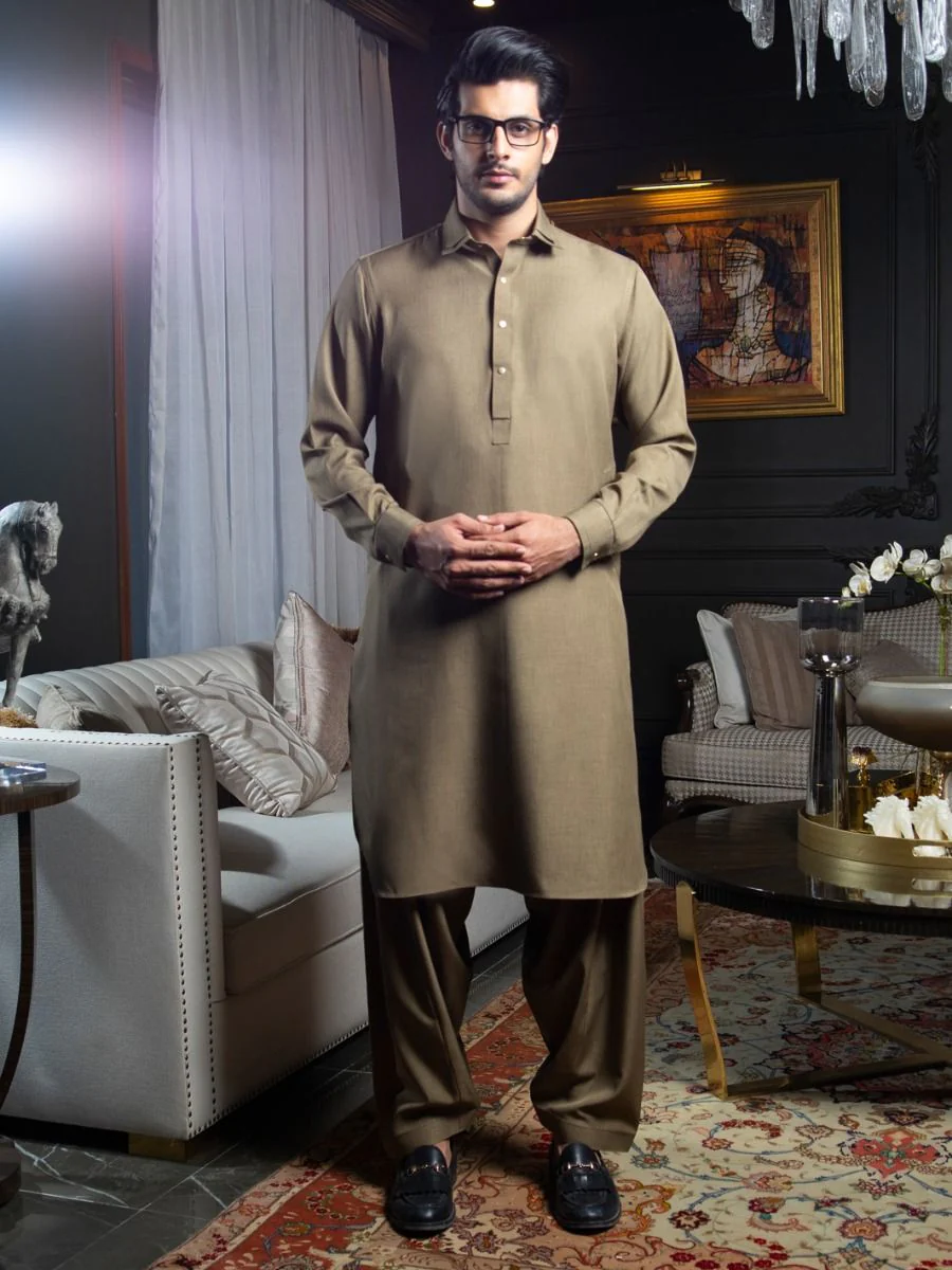 KHAKI KAMEEZ SHALWAR | ALWA-KS-US-285/AM-5029A