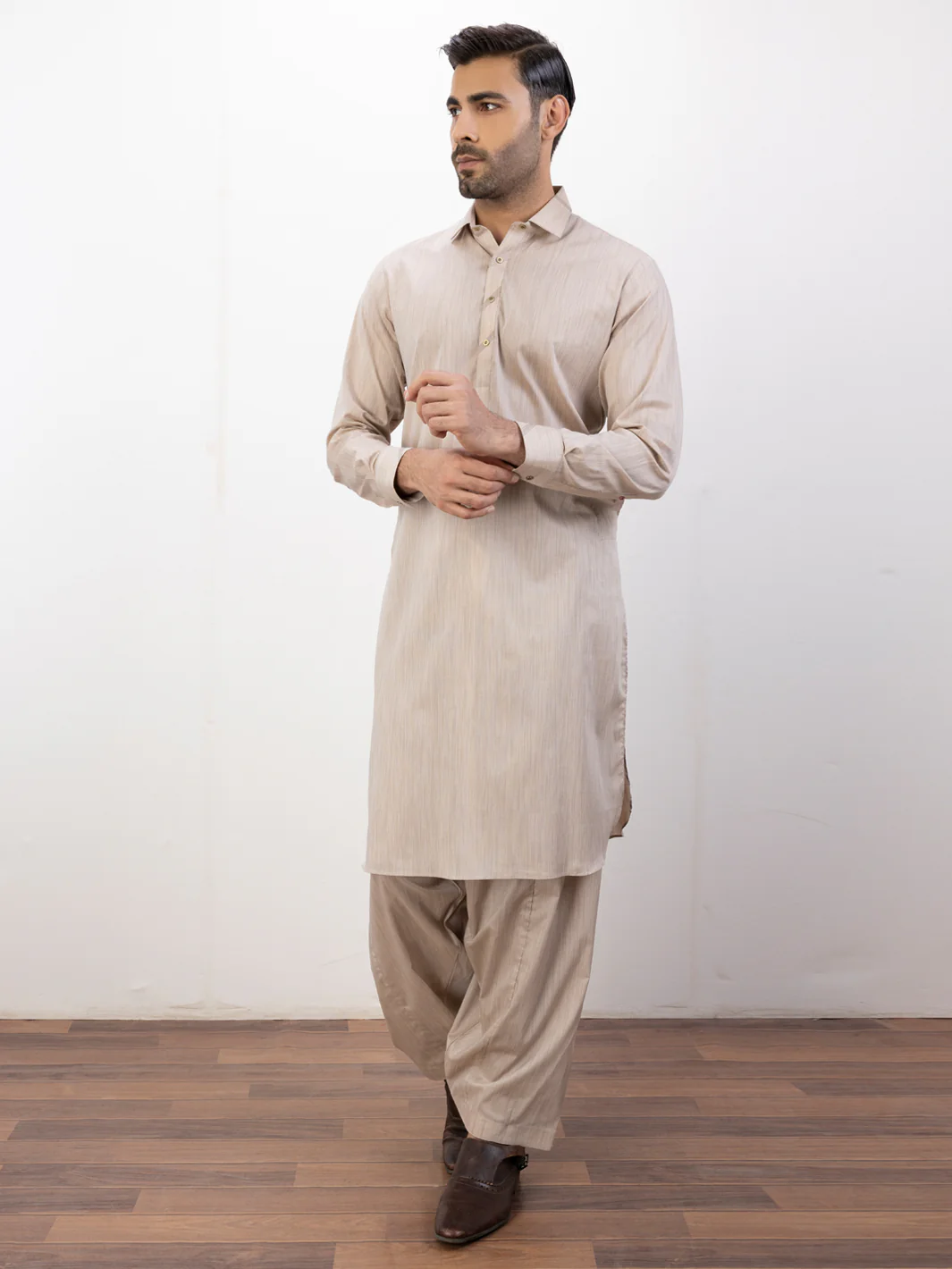 BEIGE COTTON KAMEEZ SHALWAR | ALWA-KS-US-386/AM-6140C