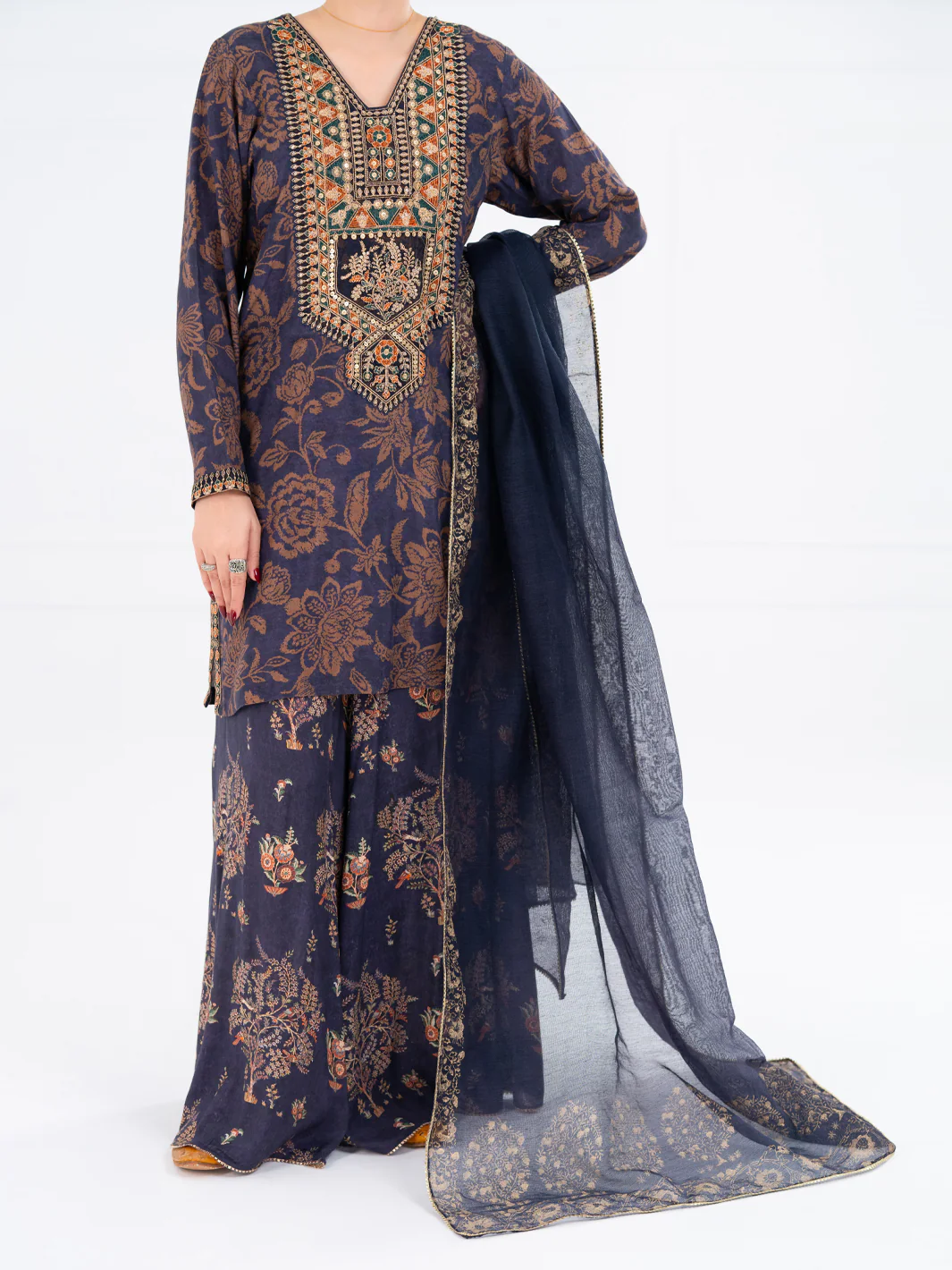 NAVY BLUE MAPLE SILK 3PC STITCHED | AWP-3PS-755/S FB-755A