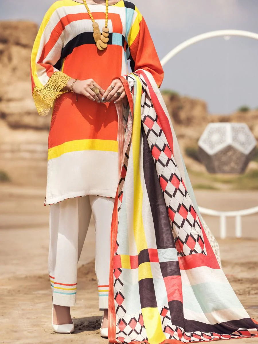 ORANGE COTTON 3PC UNSTITCHED | AWP-3PS-US-352 FB-354A