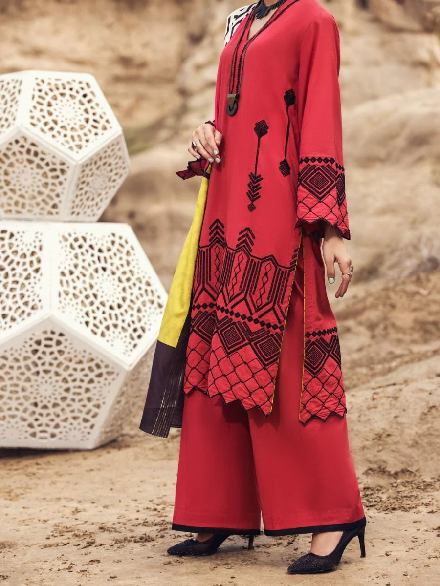 RED KARANDI 3PC UNSTITCHED | AWP-3PS-US-355 AM-1916C - Image 5