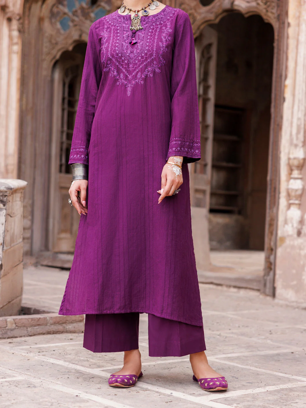 PURPLE STRIPED DOBBY KURTI | AWP-LK-704/AM-3047A