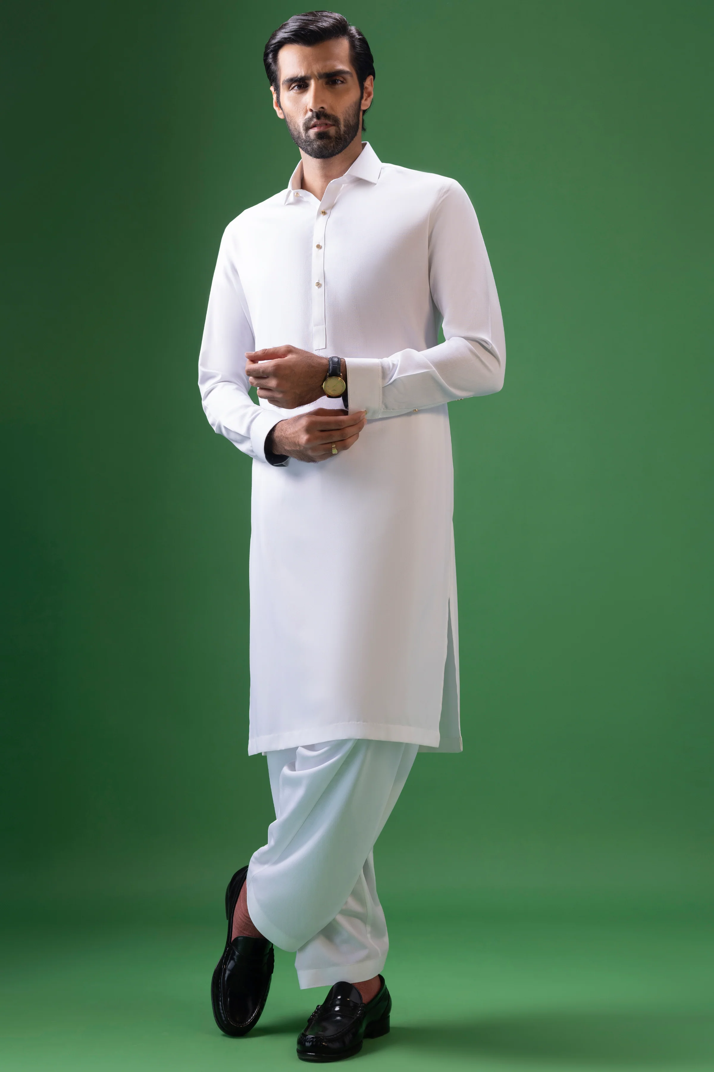 WHITE BLENDED KAMEEZ SHALWAR | CCMKS-S-US-39373-2/4 - ARIZONA