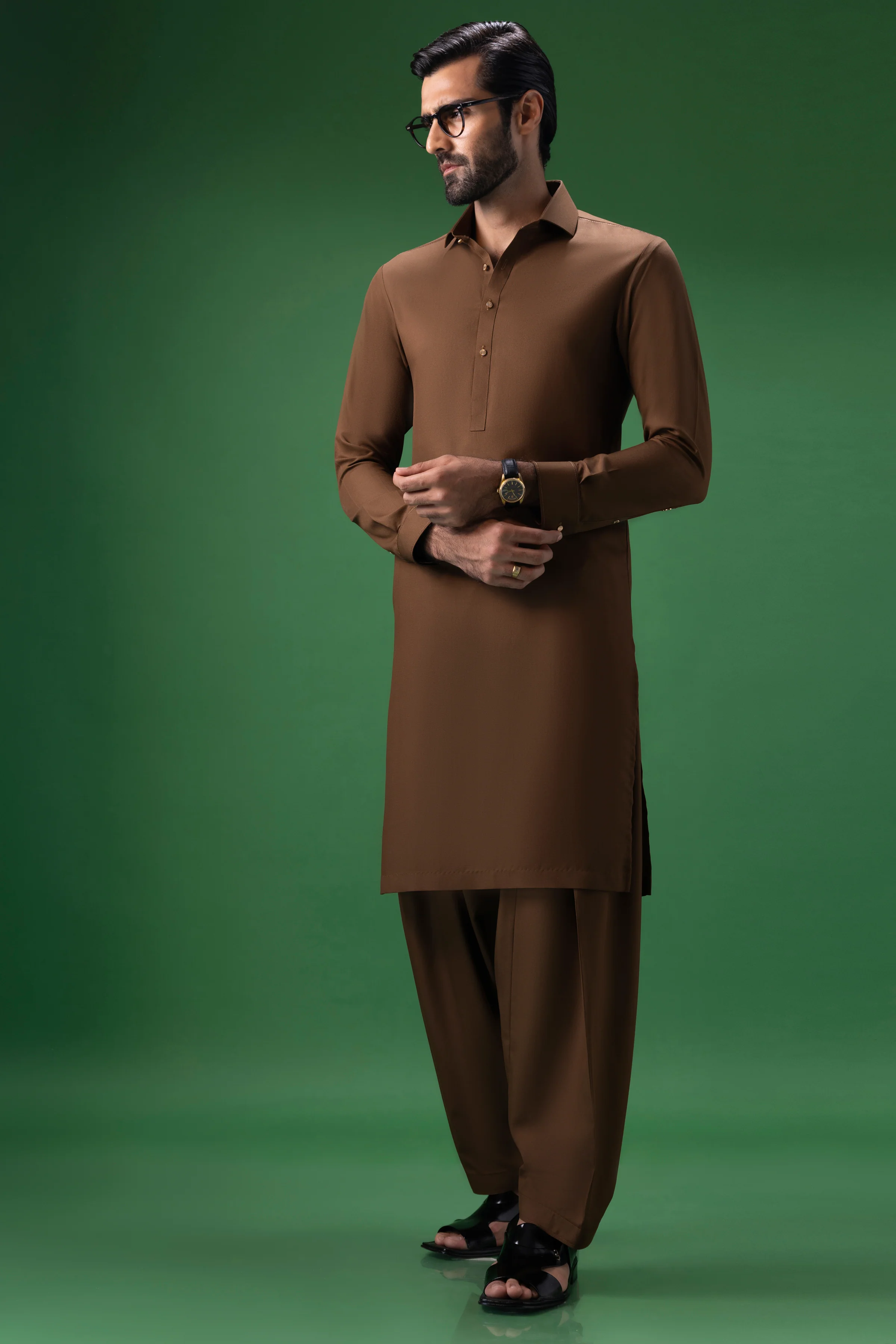 BROWN BLENDED KAMEEZ SHALWAR | CCMKS-S-US-39373-4/4 - ARIZONA