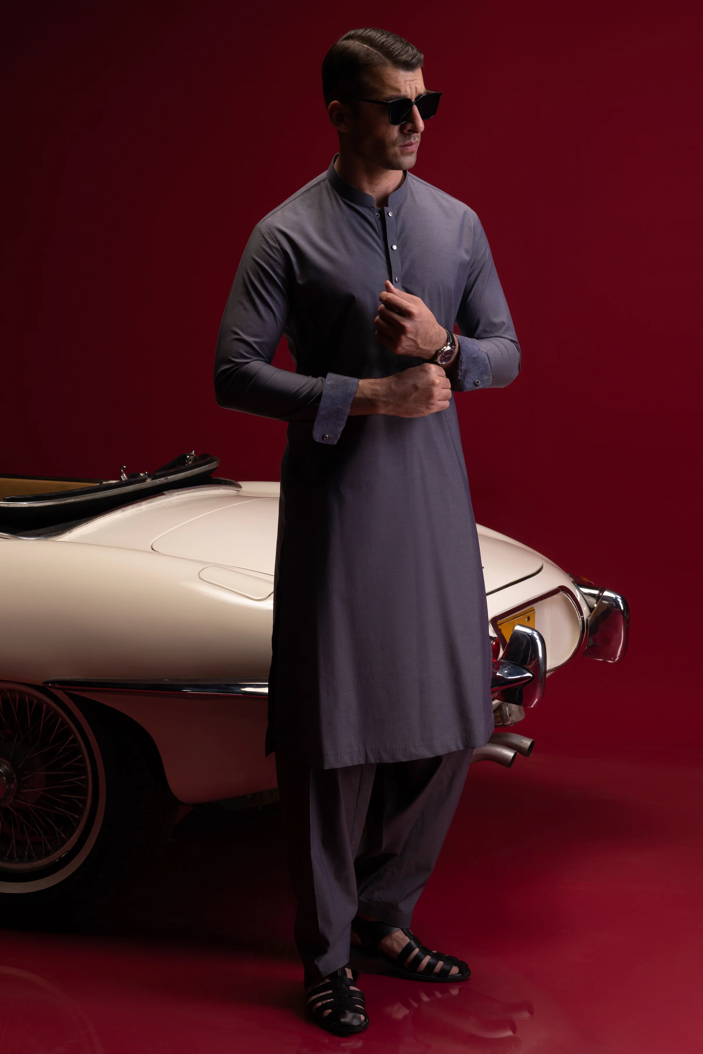 STONE GREY COTTON KAMEEZ SHALWAR | CCMKS-S-US-39384-1/3 - ARMENIA