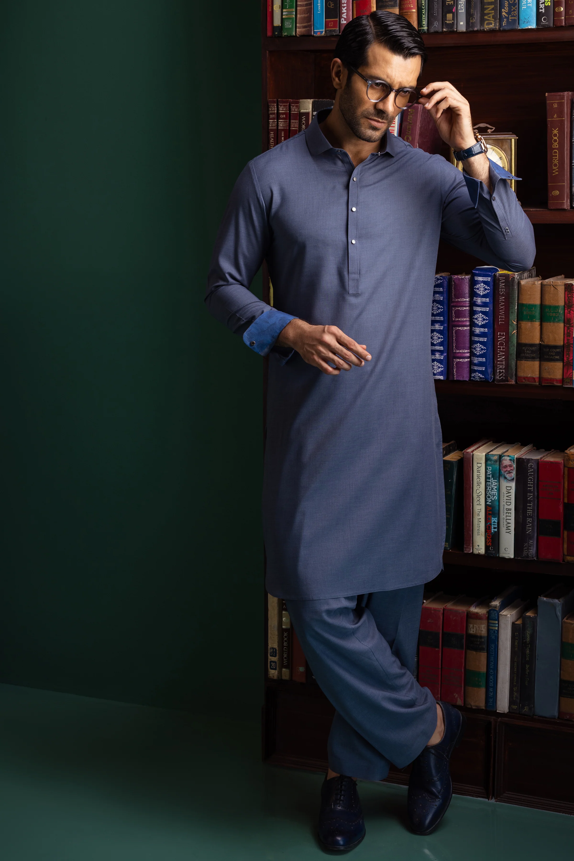 DUTCH BLUE BLENDED KAMEEZ SHALWAR | CCMKS-S-US-39416-3/3-ISFAHAN