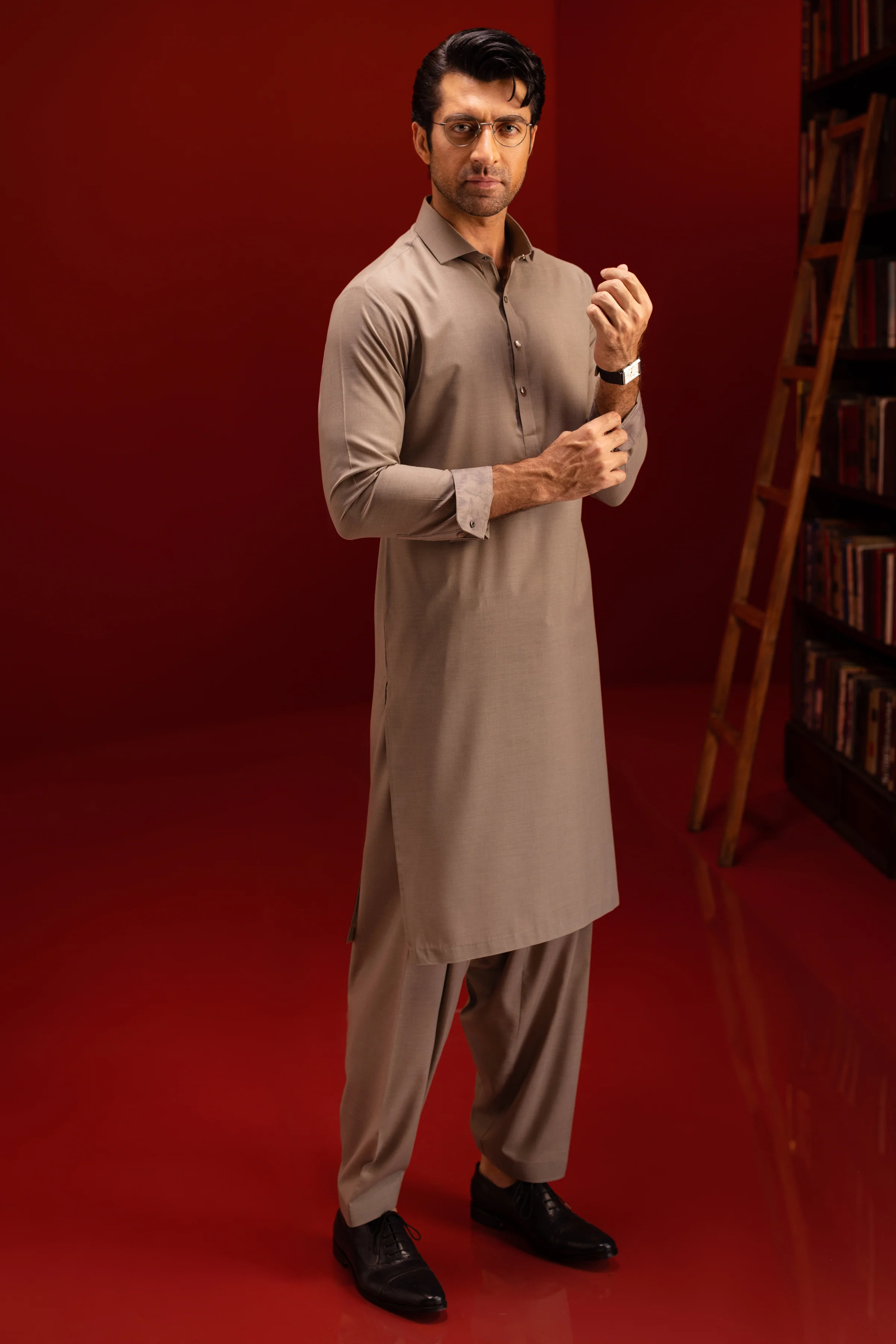 BROWN BLENDED KAMEEZ SHALWAR | CCMKS-S-US-39417-2/3-BAKU