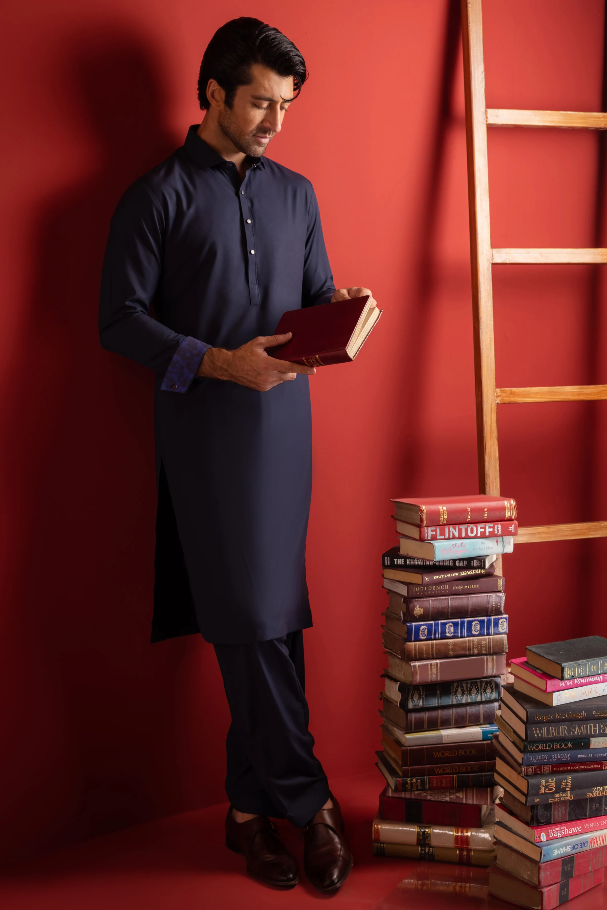 NAVY BLENDED KAMEEZ SHALWAR | CCMKS-S-US-39418-2/2-MALAYSIA