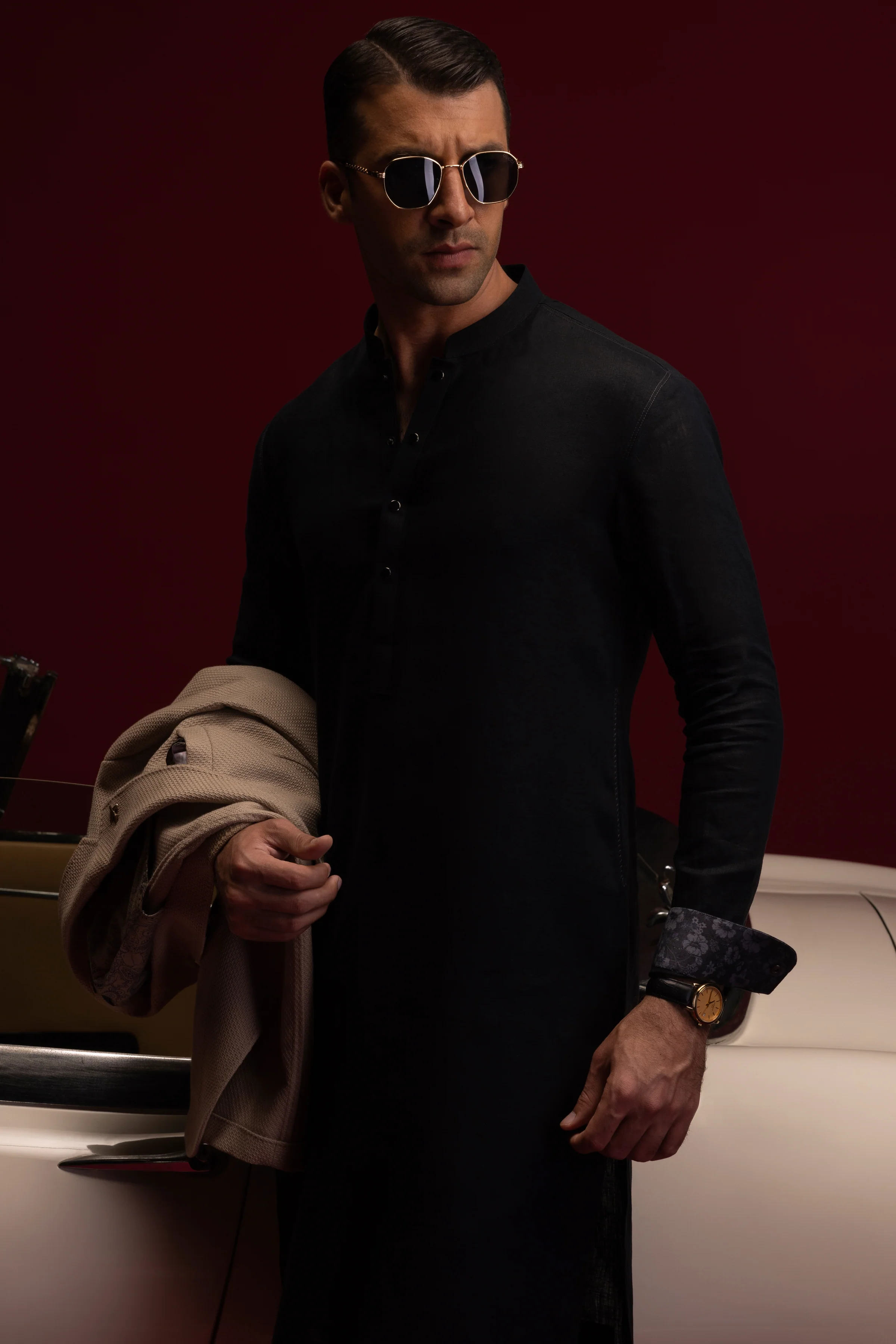 BLACK LINEN KURTA TROUSERS | CCMKT-S-39365-2/2-NANCY - Image 2
