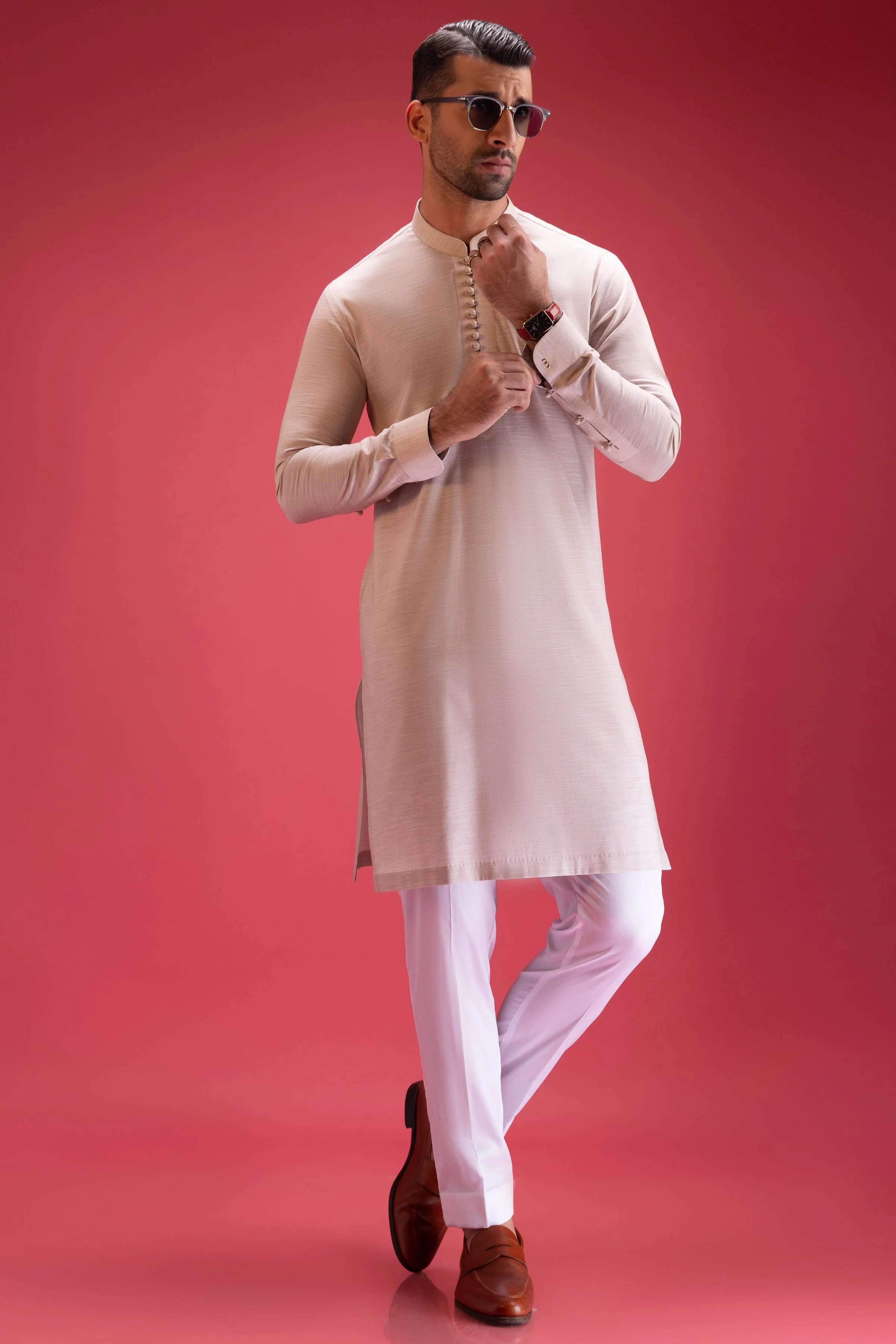 LIGHT BROWN COTTON KURTA TROUSERS | CCMKT-S-39371-4/4 - DENMARK