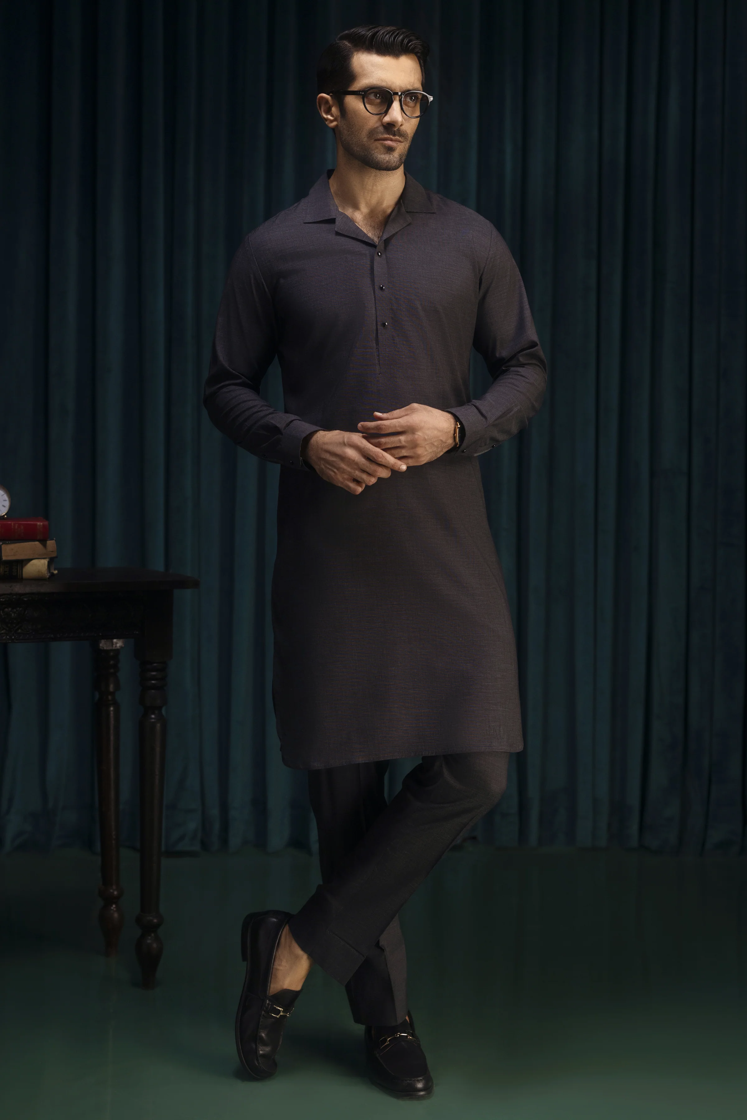 CHARCOAL COTTON KURTA TROUSERS | CCMKT-S-39529-A1