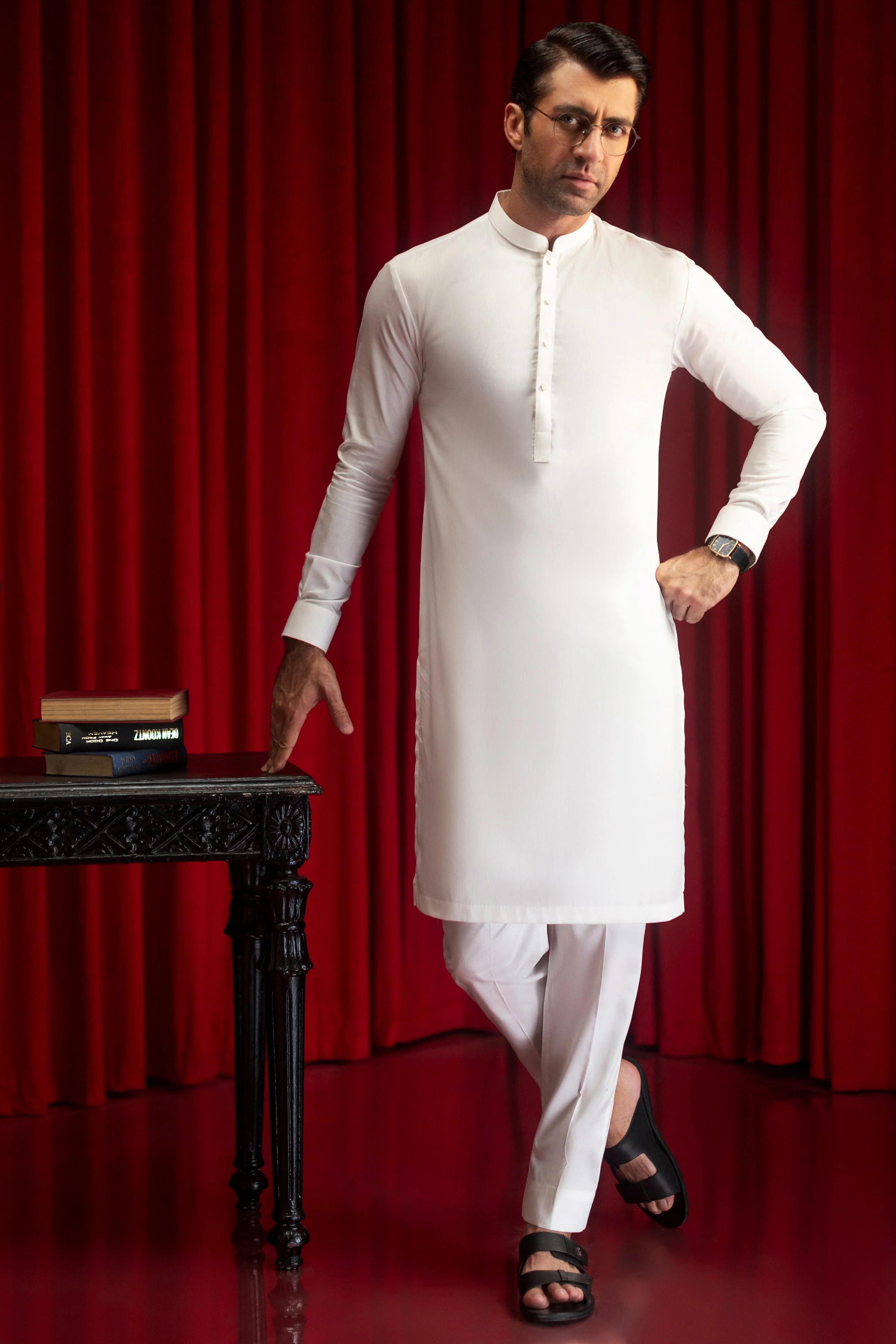 OFF WHITE BLENDED KURTA TROUSERS | CCMKT-S-39542-B3