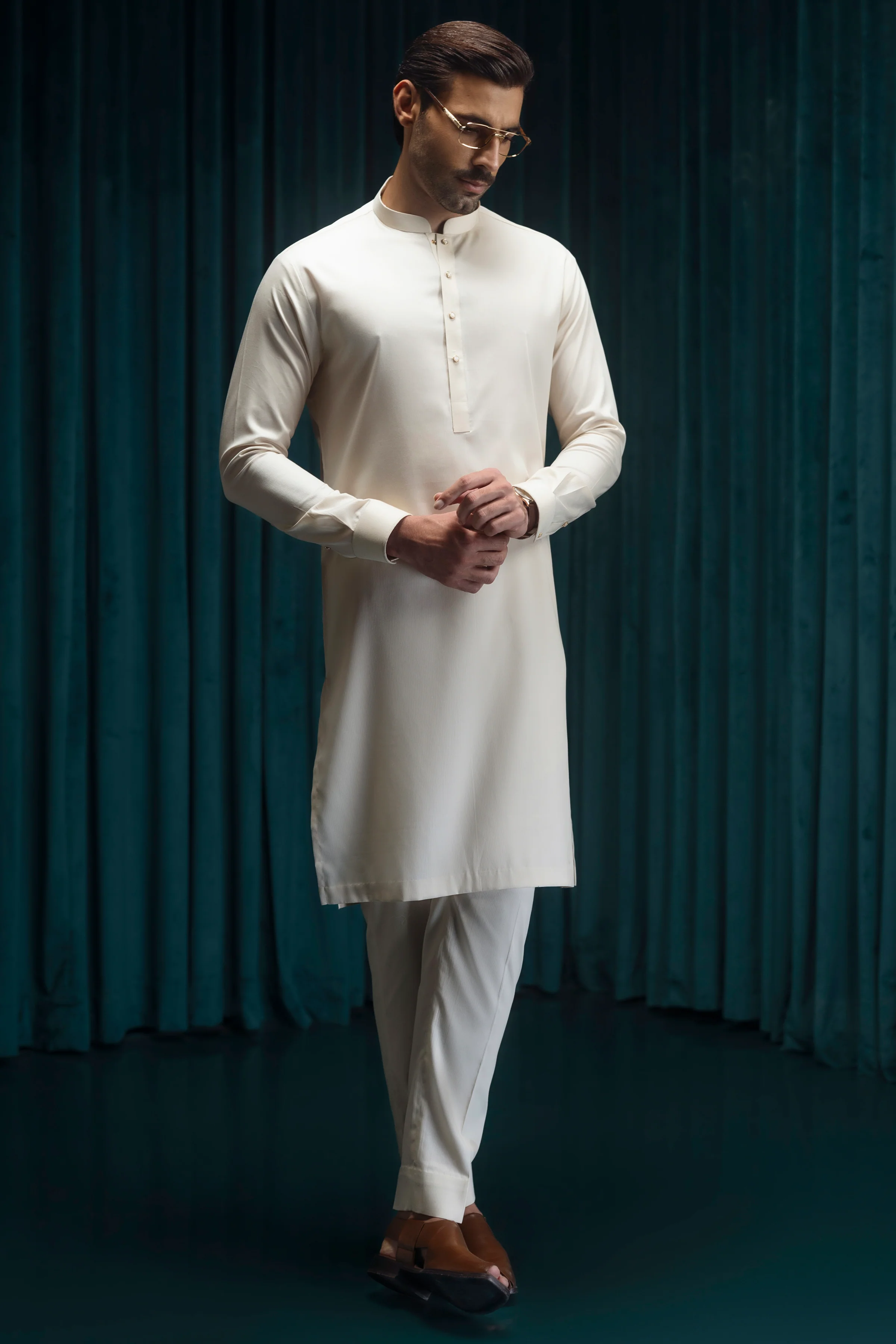 LIGHT BEIGE BLENDED KURTA TROUSERS | CCMKT-S-39542-C3 - Image 5