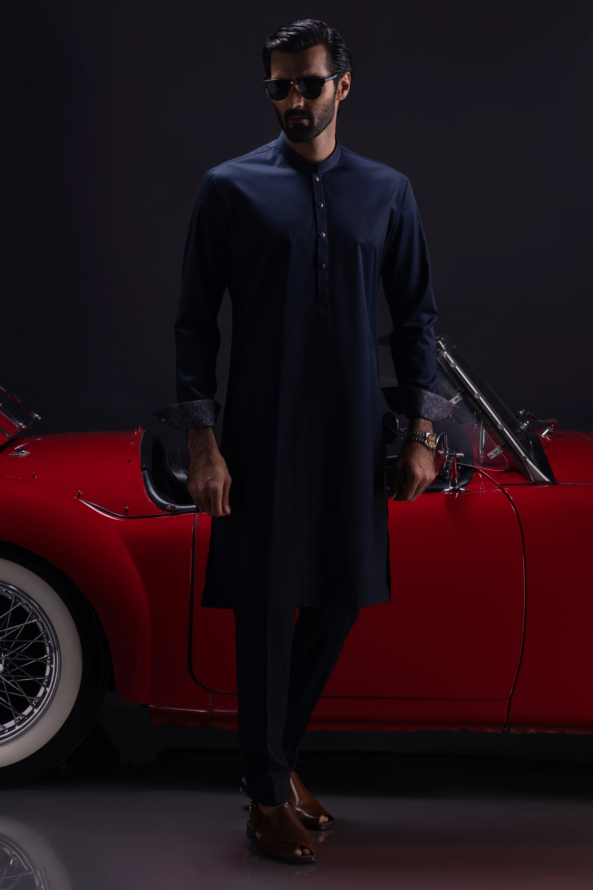 NAVY COTTON KURTA TROUSERS | CCMKT-S-US-39368-1/4 - OSLO