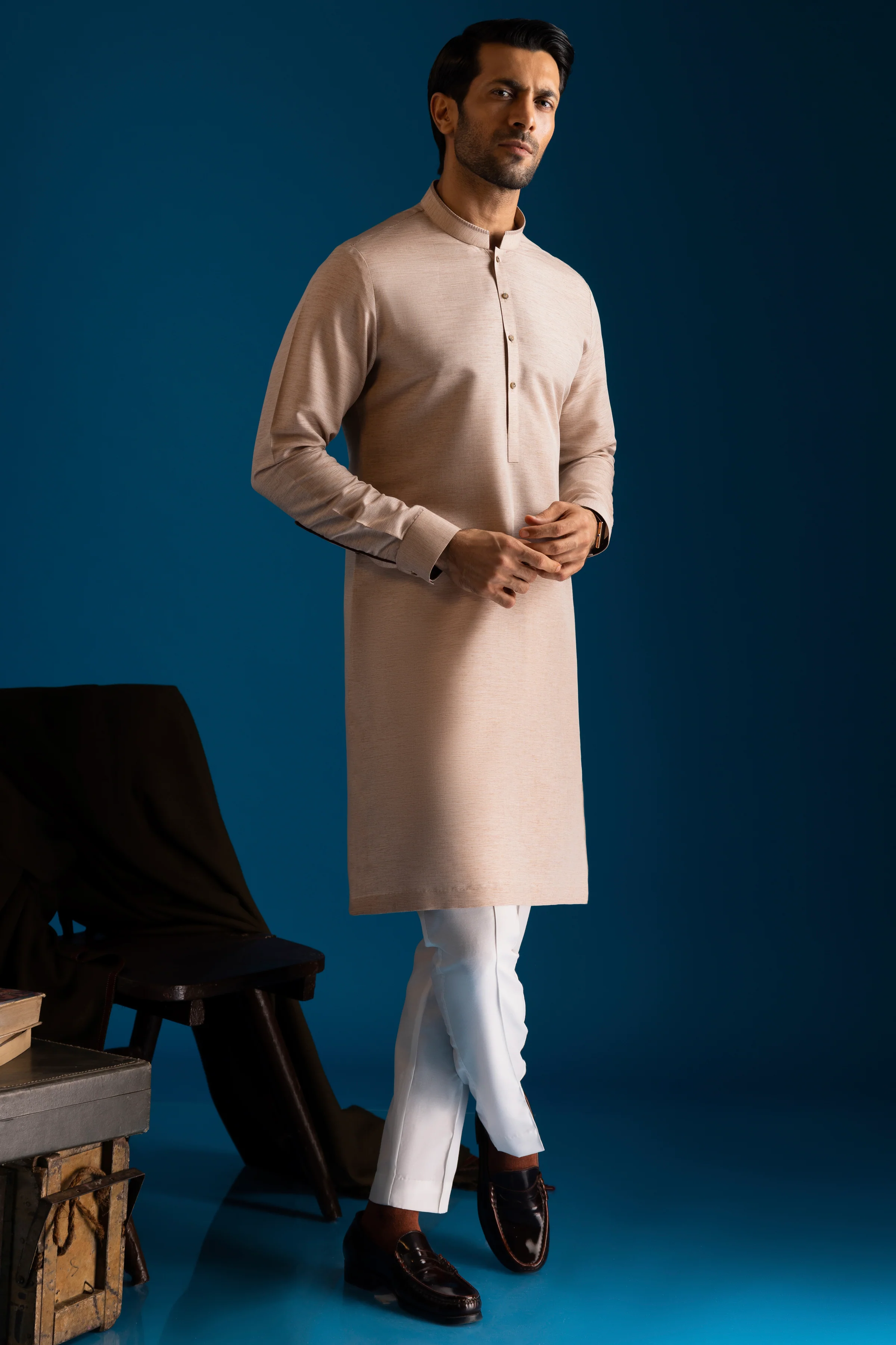 LIGHT BROWN BLENDED KURTA TROUSERS | CCMKT-S-US-39370-4/4 - STOCKHOLM