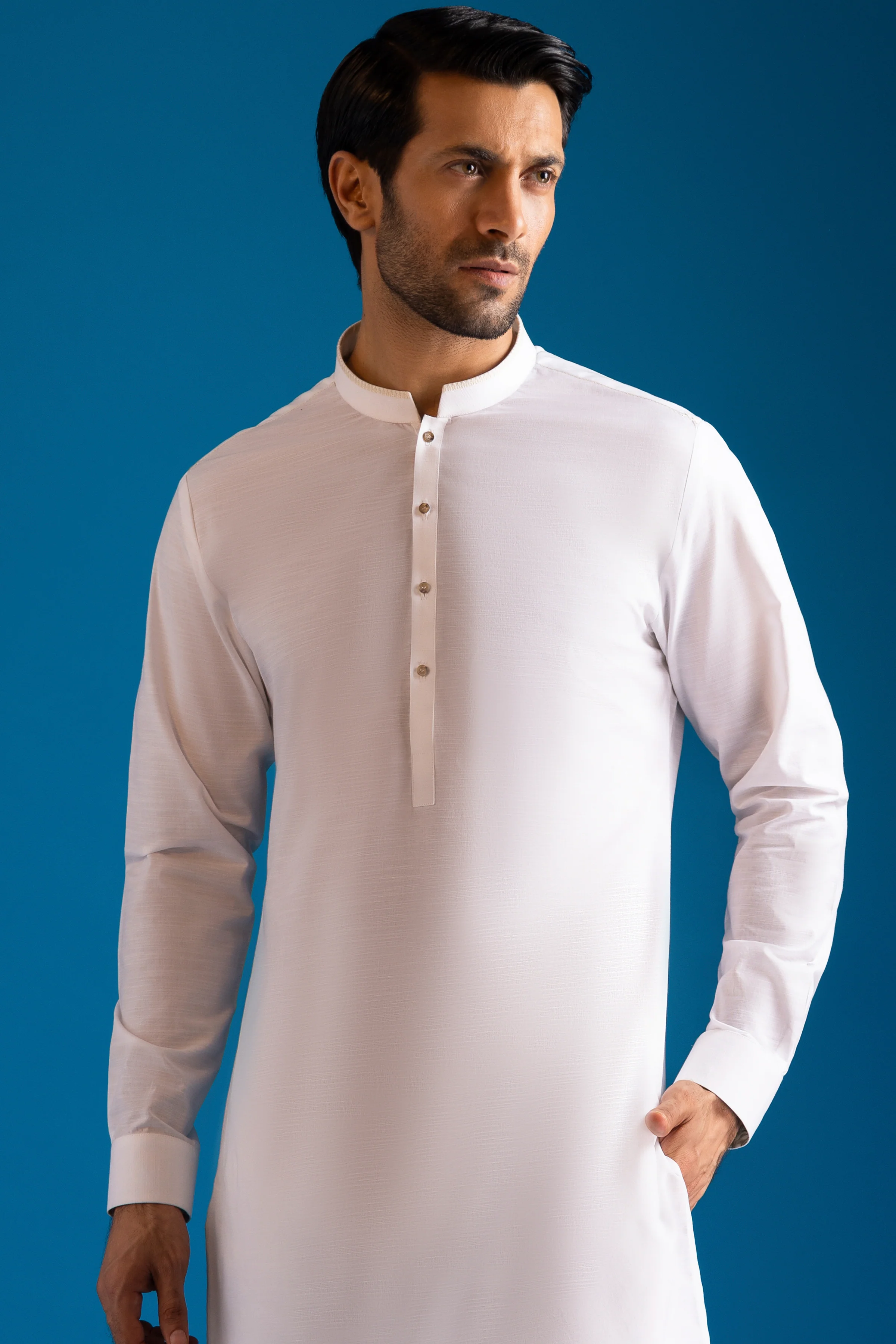 MILKY WHITE COTTON KURTA TROUSERS | CCMKT-S-US-39378-2/3 - ECUADOR - Image 3