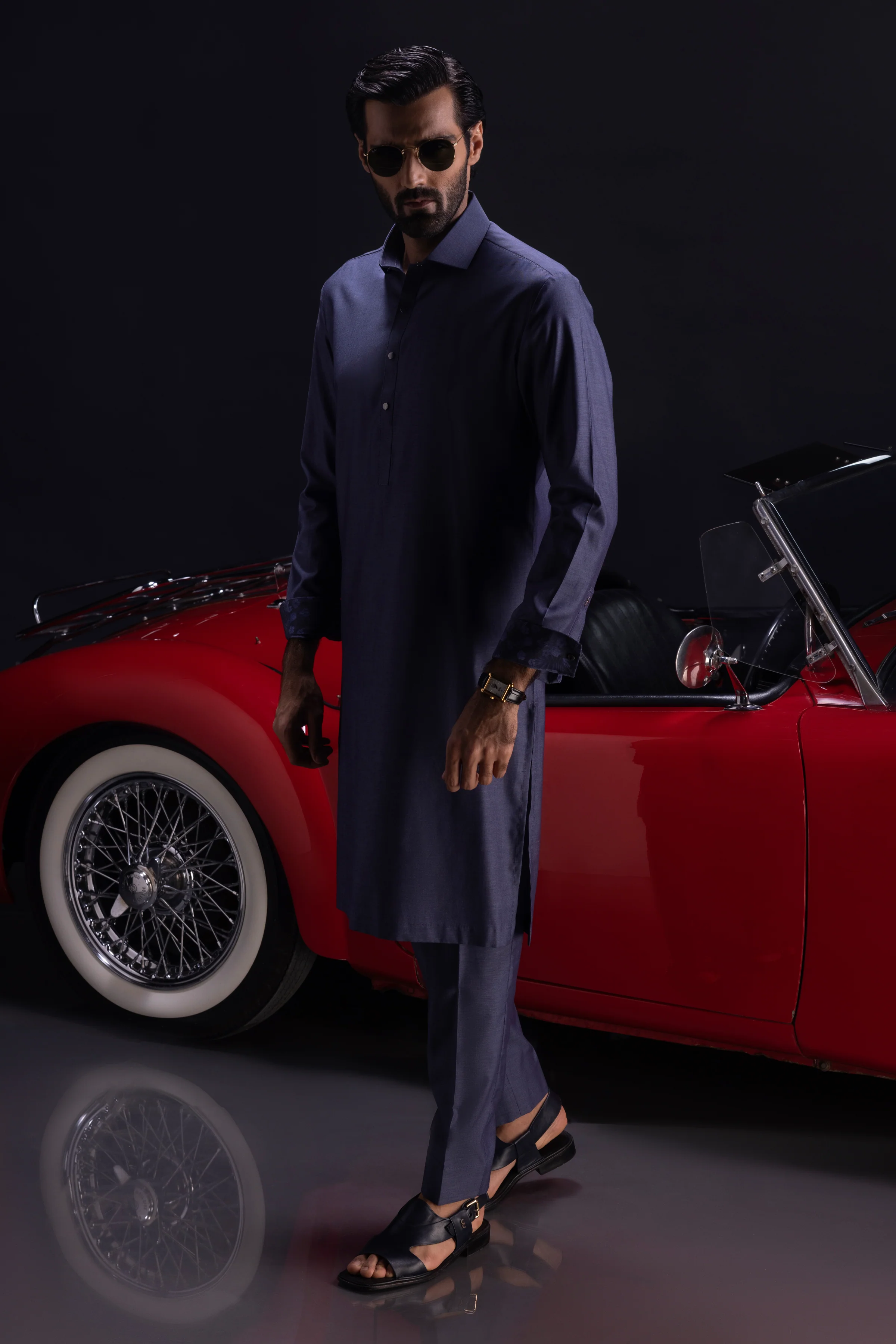 STONE BLUE COTTON KURTA TROUSERS | CCMKT-S-US-39379-2/3 - SHANGHAI