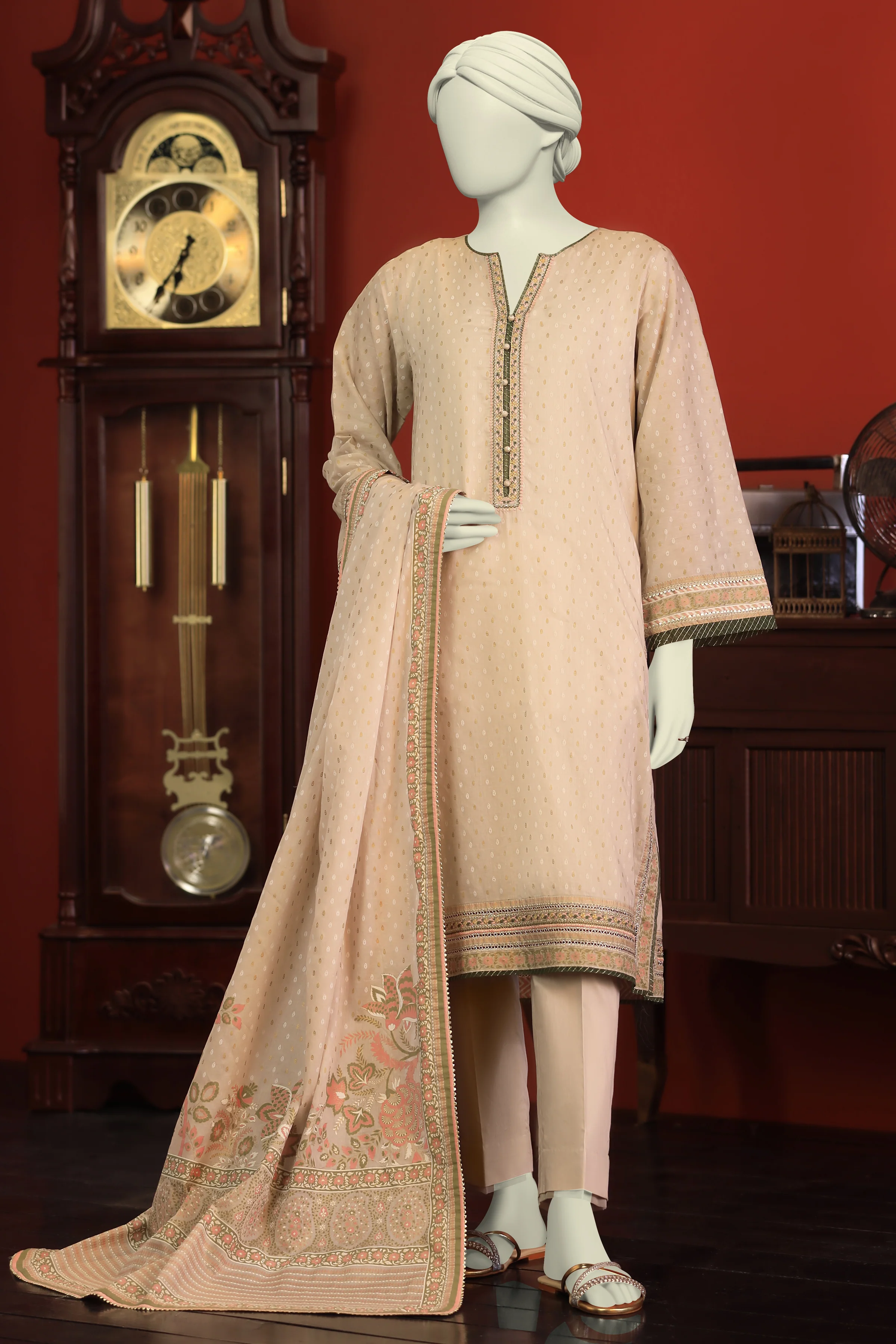 BEIGE LAWN 3PC UNSTITCHED | CCW-3PSU-S-US-22-021/A BAHAR-1