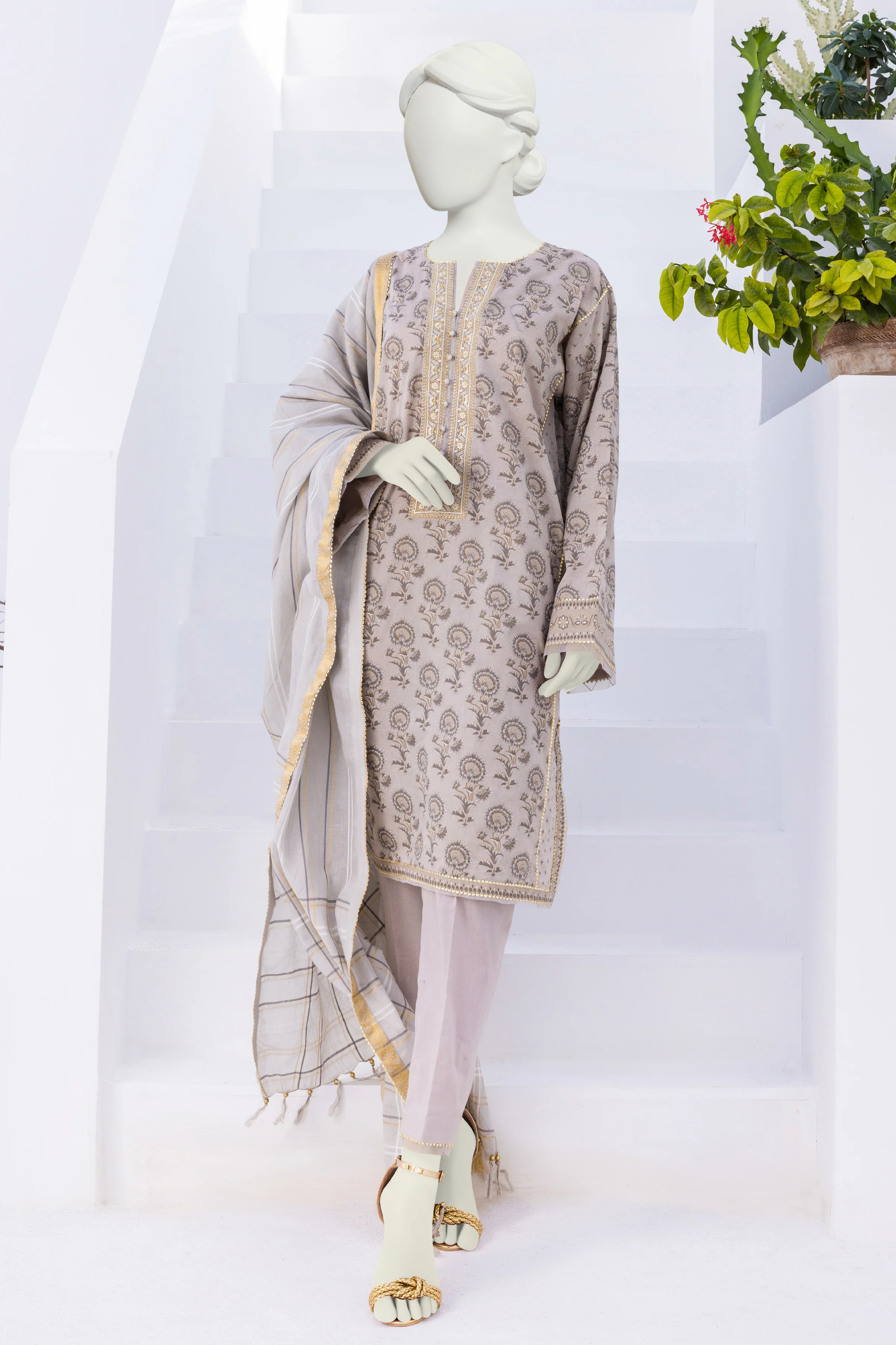 BEIGE LAWN 3PC STITCHED | CCW-3PSU-S-US-22-039/S FIROZA