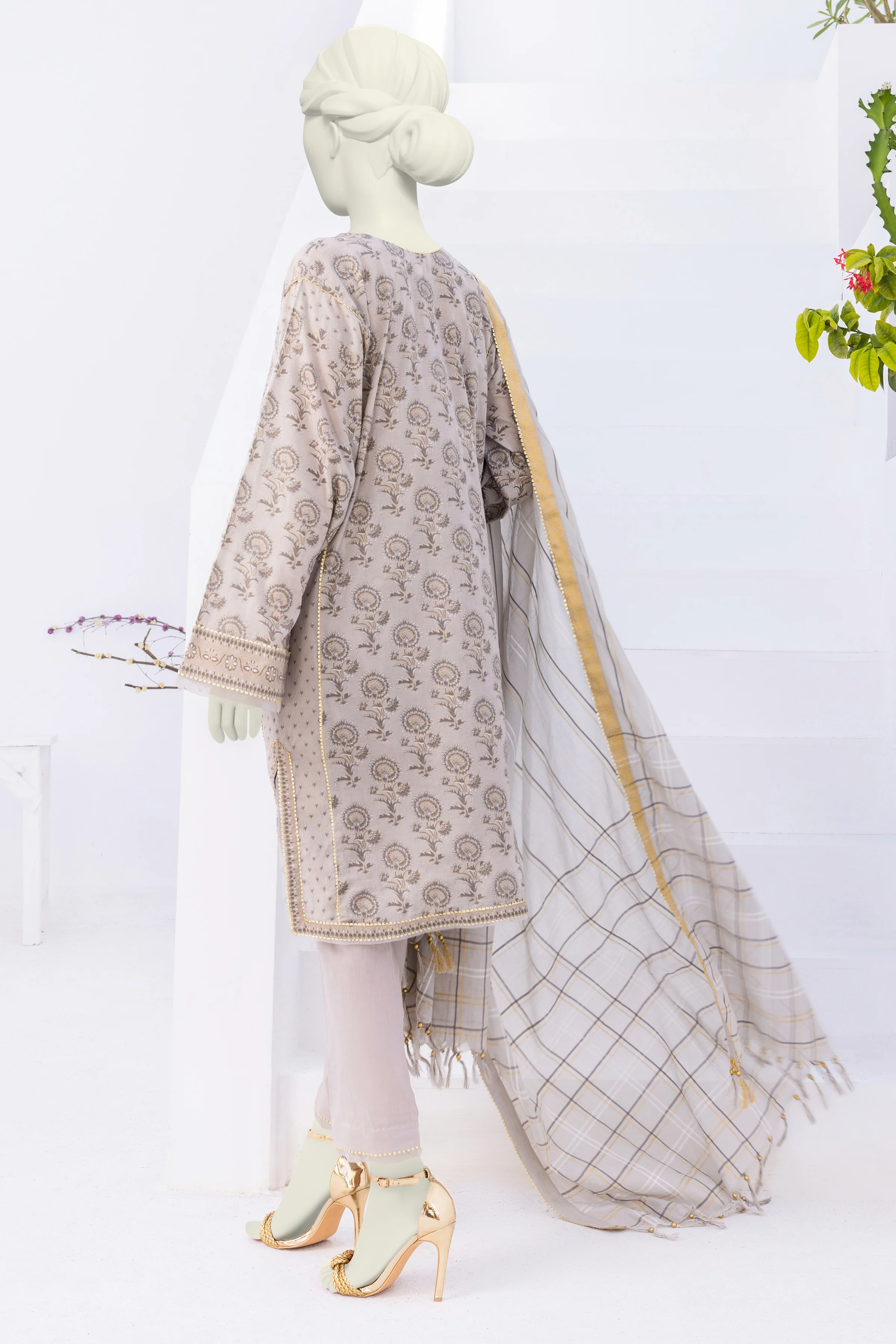 BEIGE LAWN 3PC STITCHED | CCW-3PSU-S-US-22-039/S FIROZA - Image 2