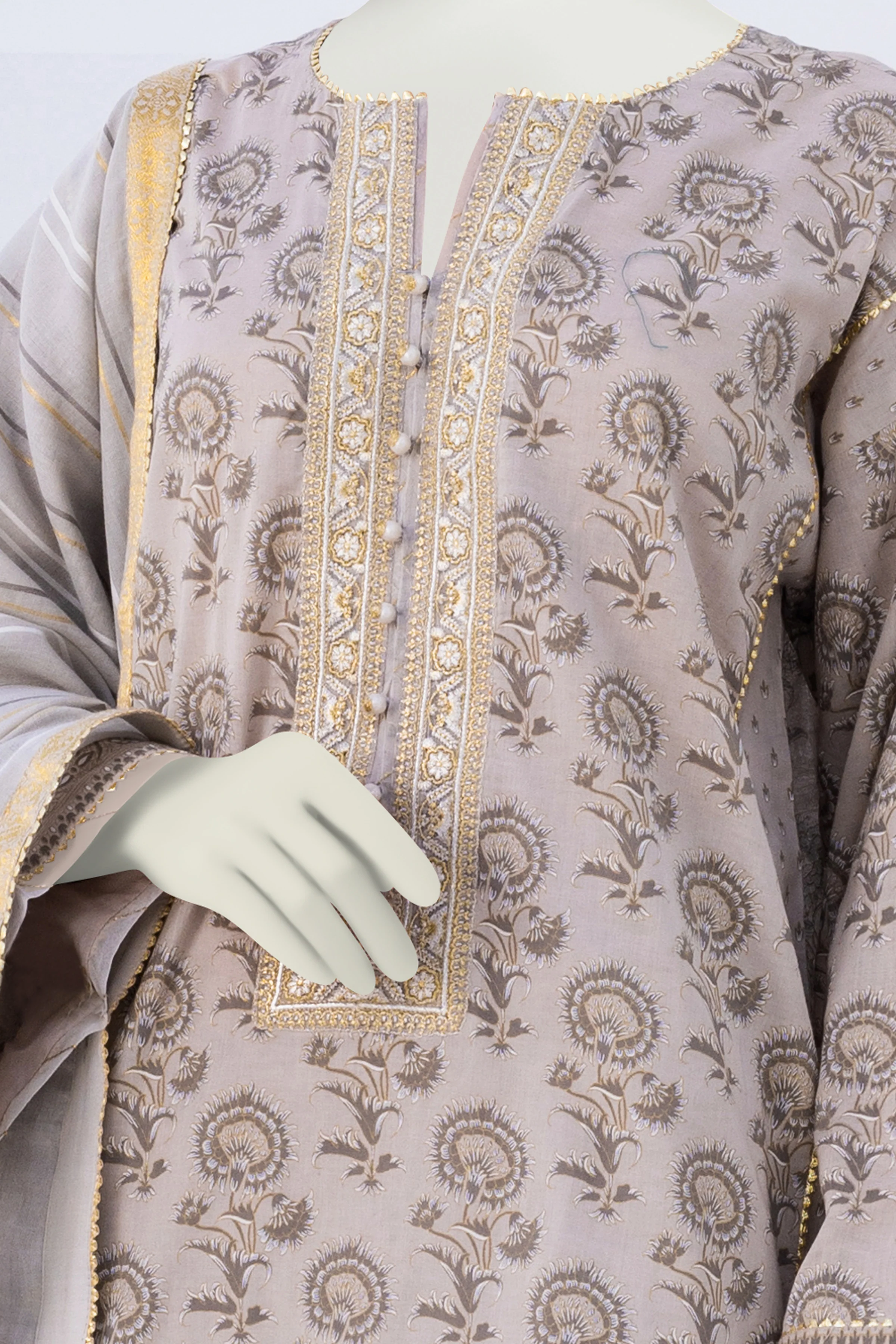 BEIGE LAWN 3PC STITCHED | CCW-3PSU-S-US-22-039/S FIROZA - Image 3