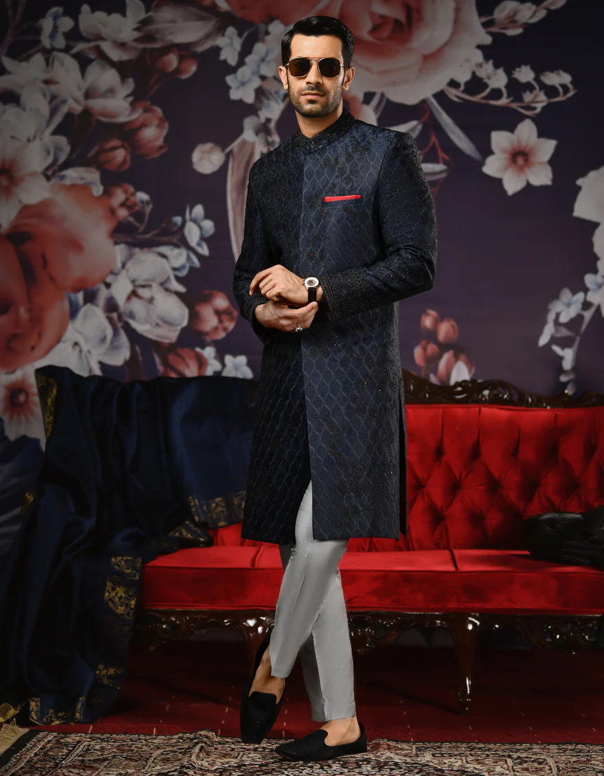 MID NIGHT BLUE SHERWANI | JJSWINR-US-536/S22/JJ8101-FL