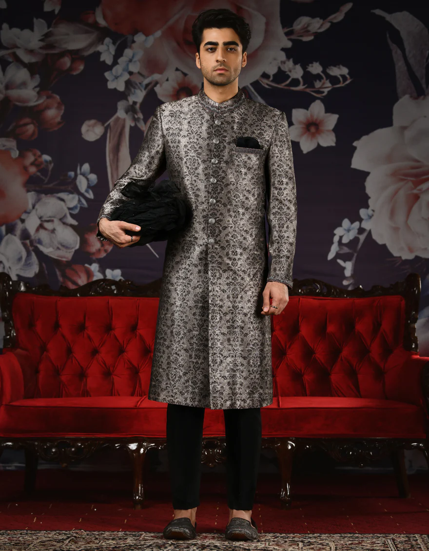 STONE GREY SHERWANI | JJSWINR-US-532/S22/JJ7308-FL