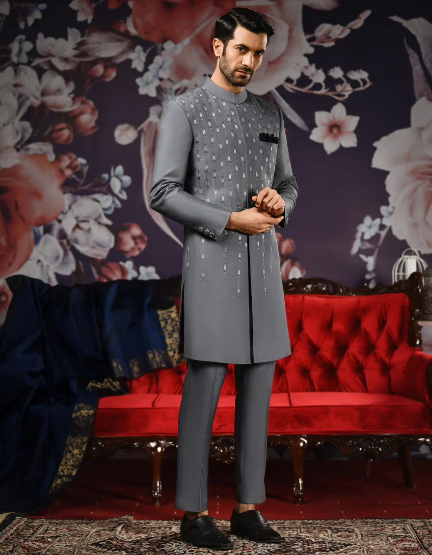HEATHIER GREY SHERWANI | JJSWP-US-538/S22/JJ8299-FL