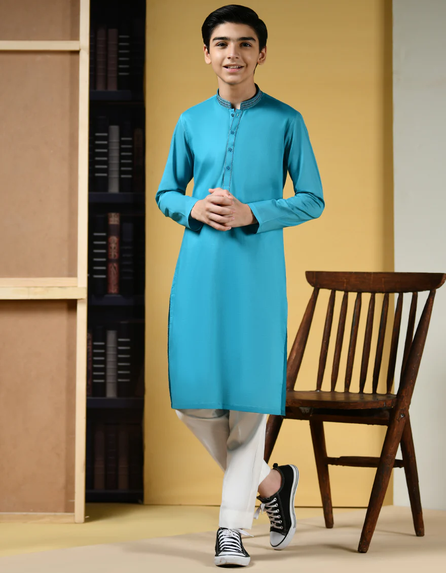 TURQUOISE BLUE COTTON KURTA | JCK-S-US-38536/S22/JJ7546-CL